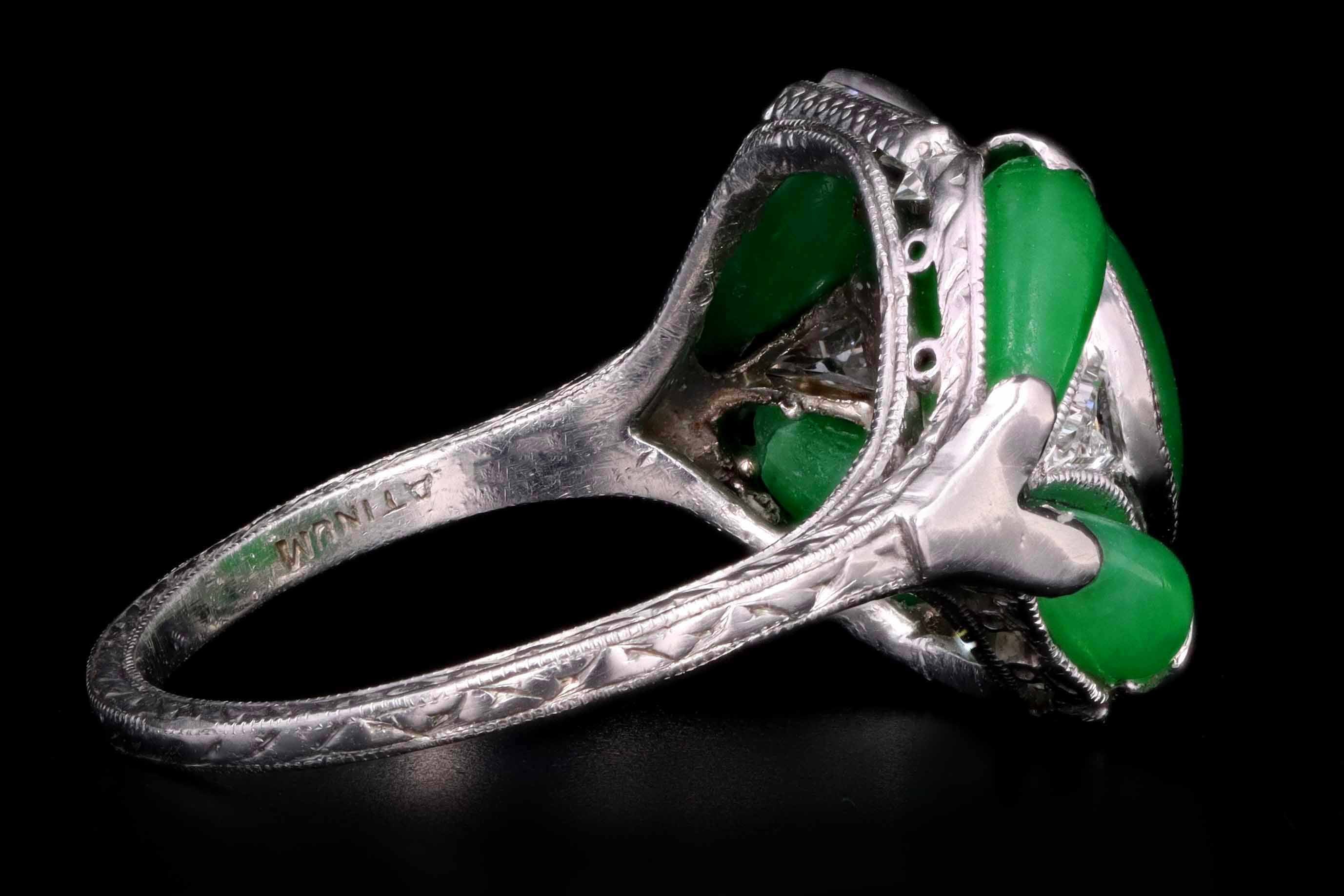 Marsh & Co. Art Deco Platinum Jadeite And Diamond Ring - Queen May