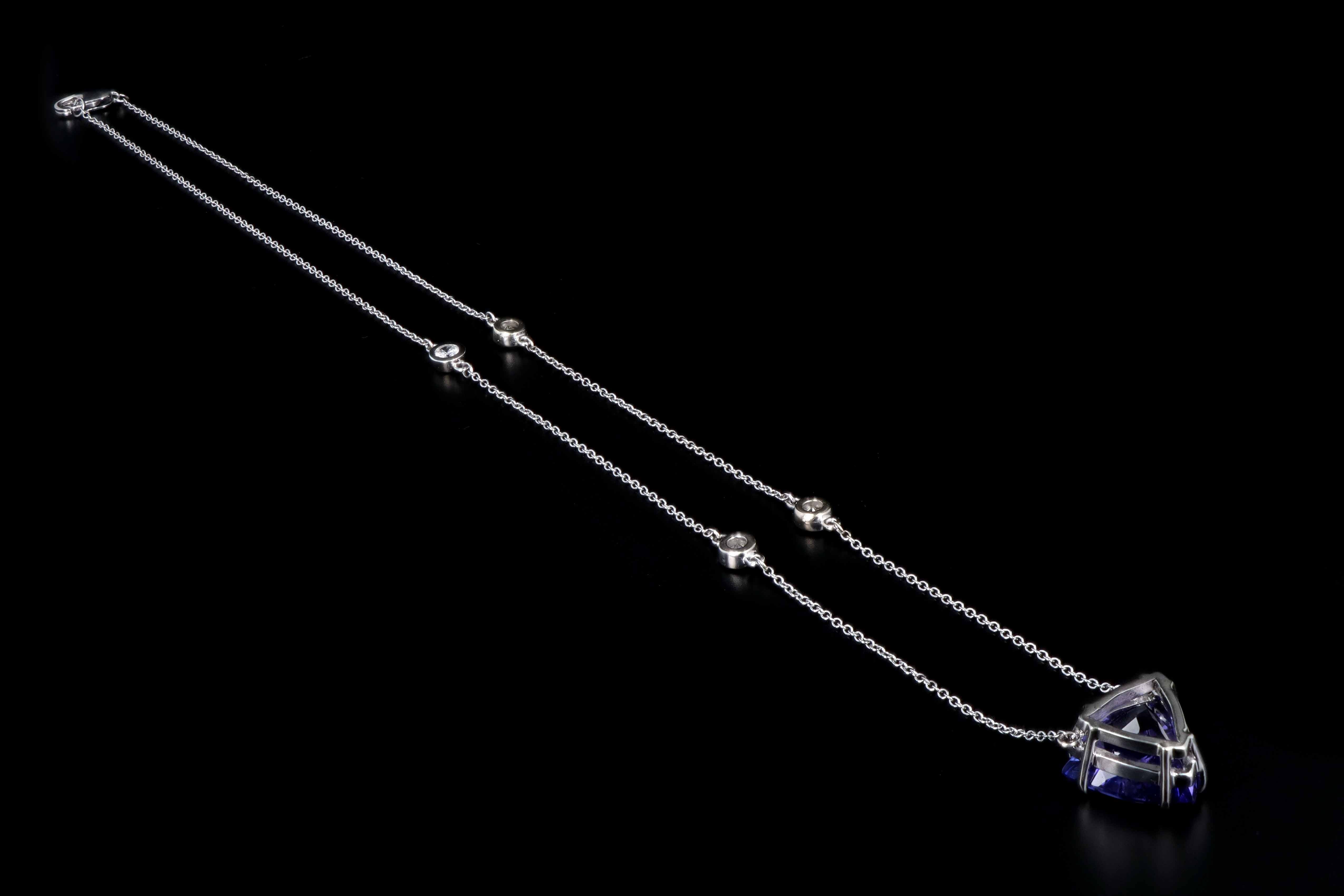 18K White Gold 7.93 Carat Tanzanite & Diamond Pendant Necklace - Queen May