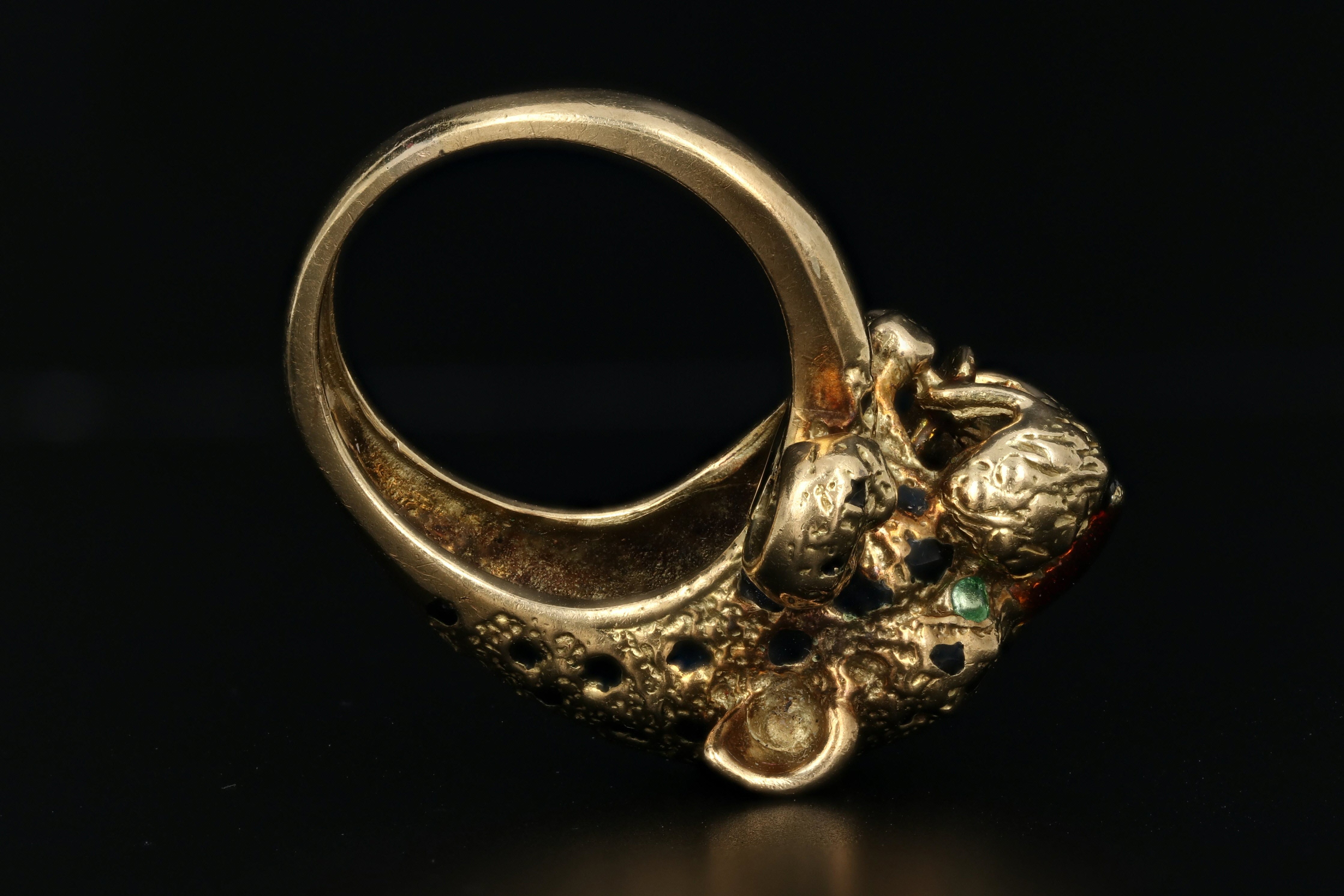 18K Yellow Gold Enamel Leopard Ring - Queen May