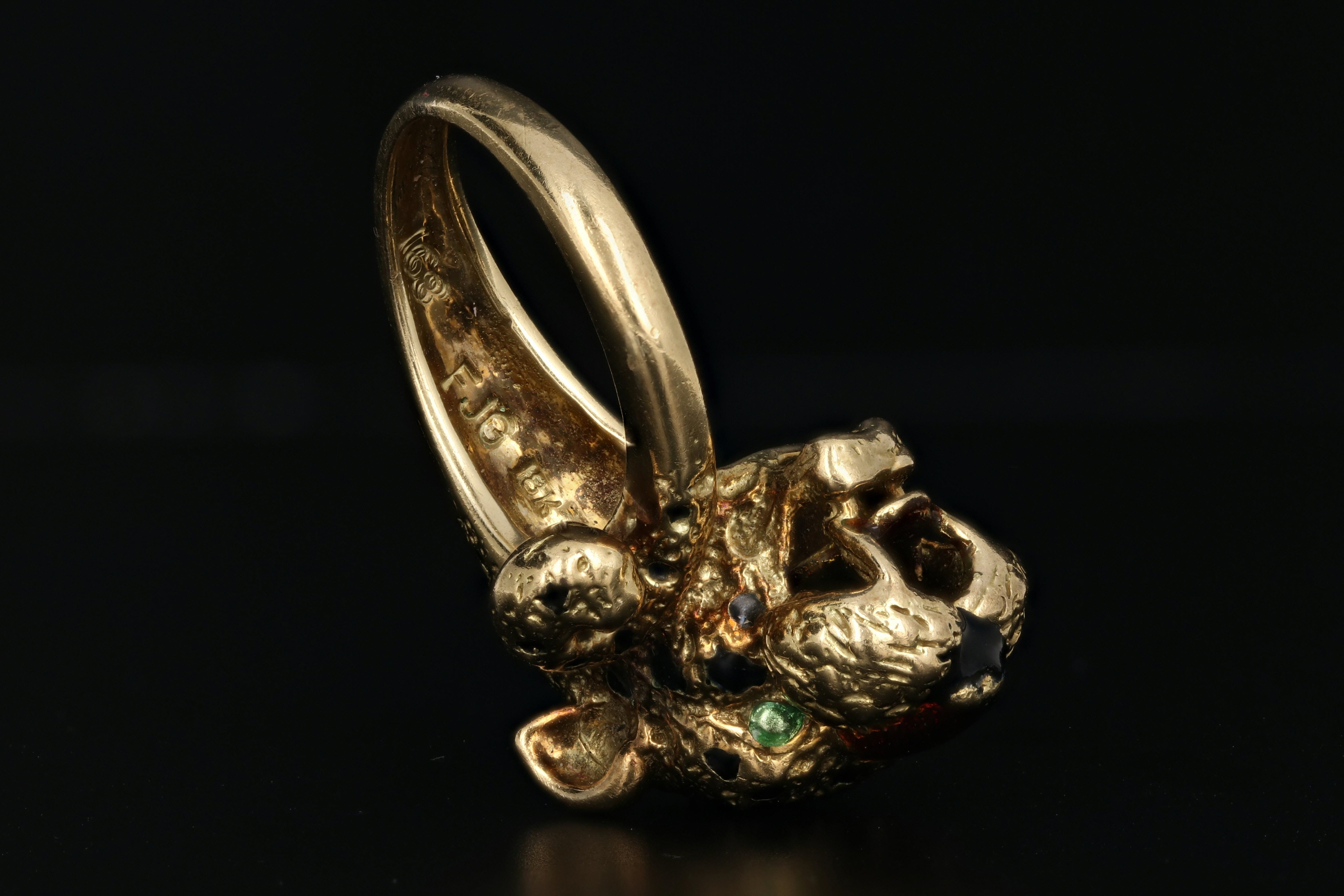 18K Yellow Gold Enamel Leopard Ring - Queen May