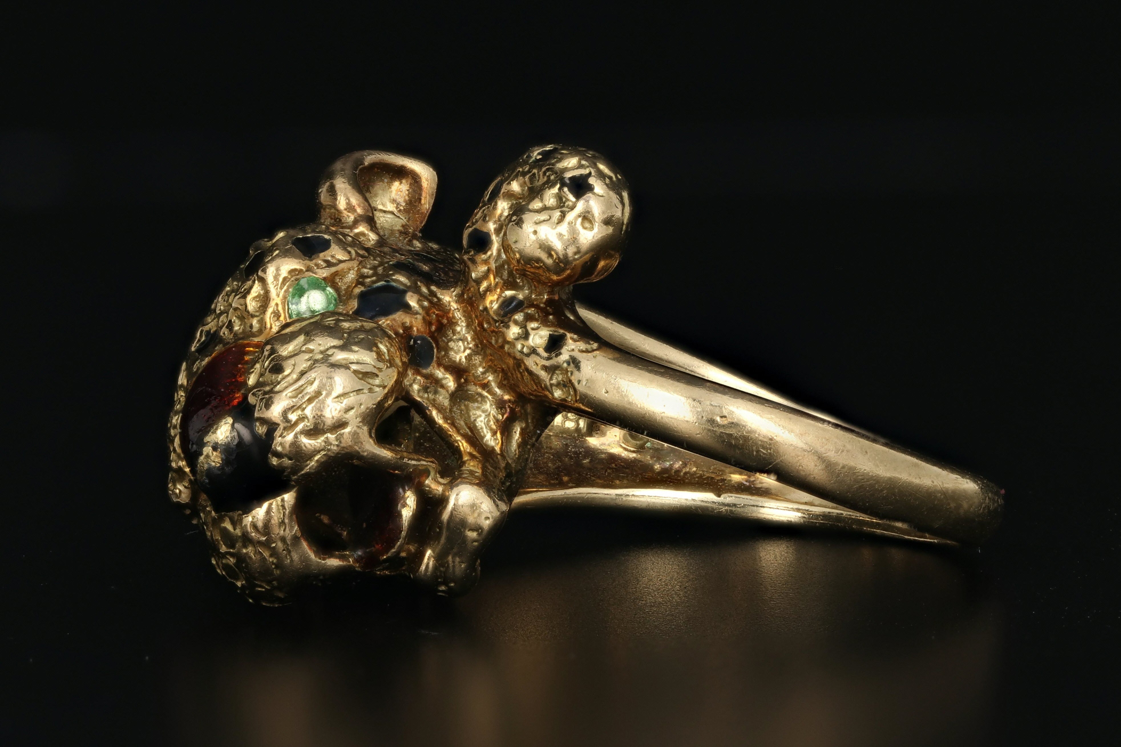 18K Yellow Gold Enamel Leopard Ring - Queen May