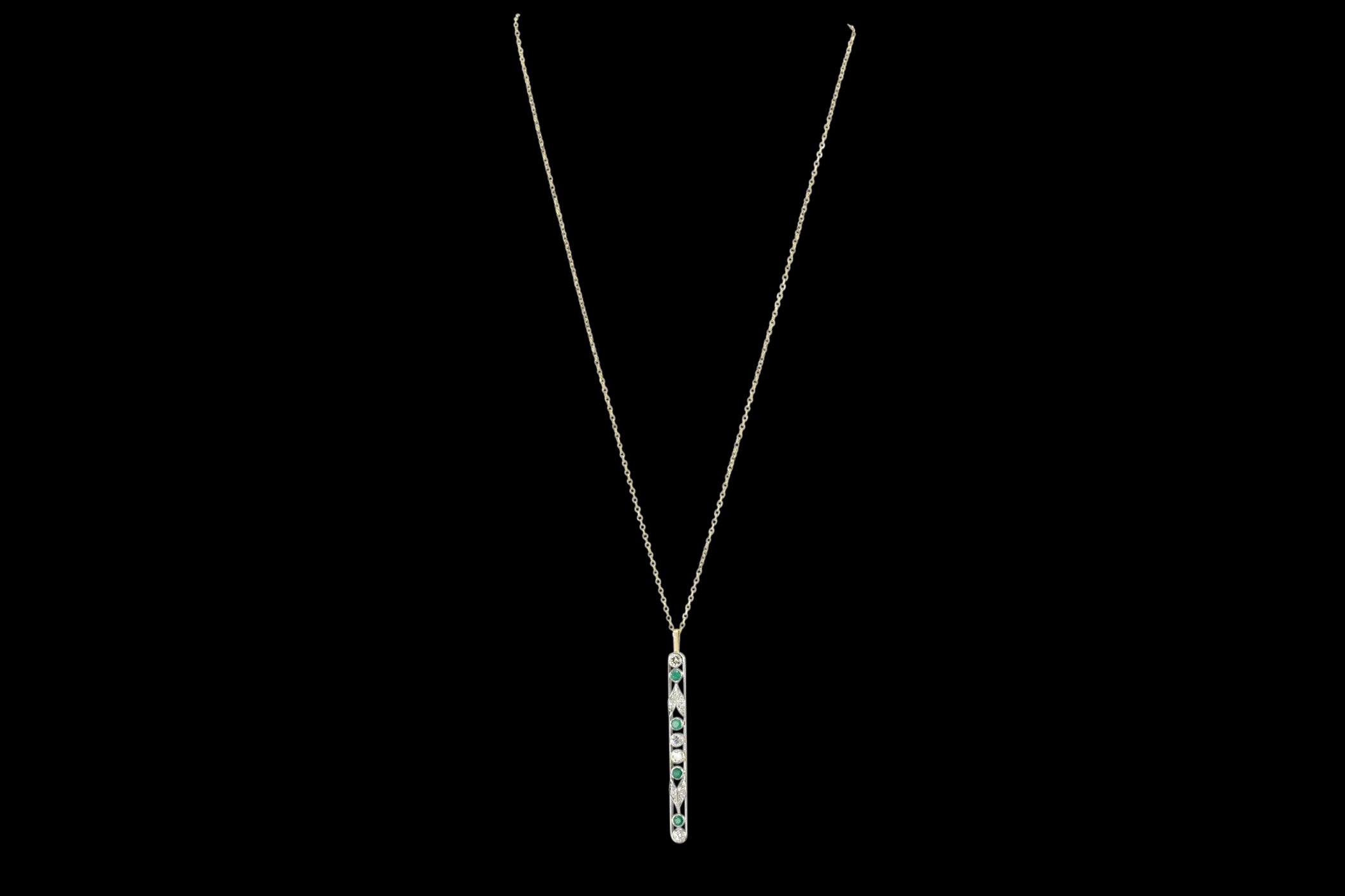 Art Deco Platinum Brooch Conversion Diamond and Emerald Necklace - Queen May