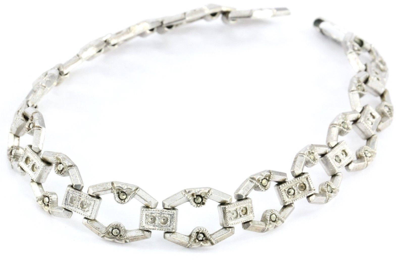 Antique Art Deco Sterling Silver & Marcasite Bracelet - Queen May