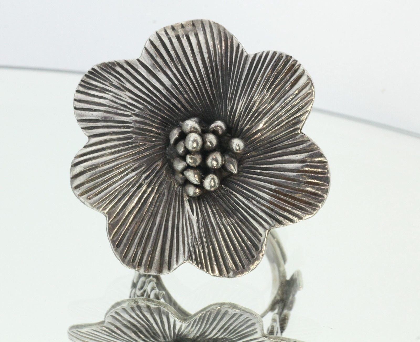 Large Chunky Sterling Silver Hand Made Flower Ring - Queen May