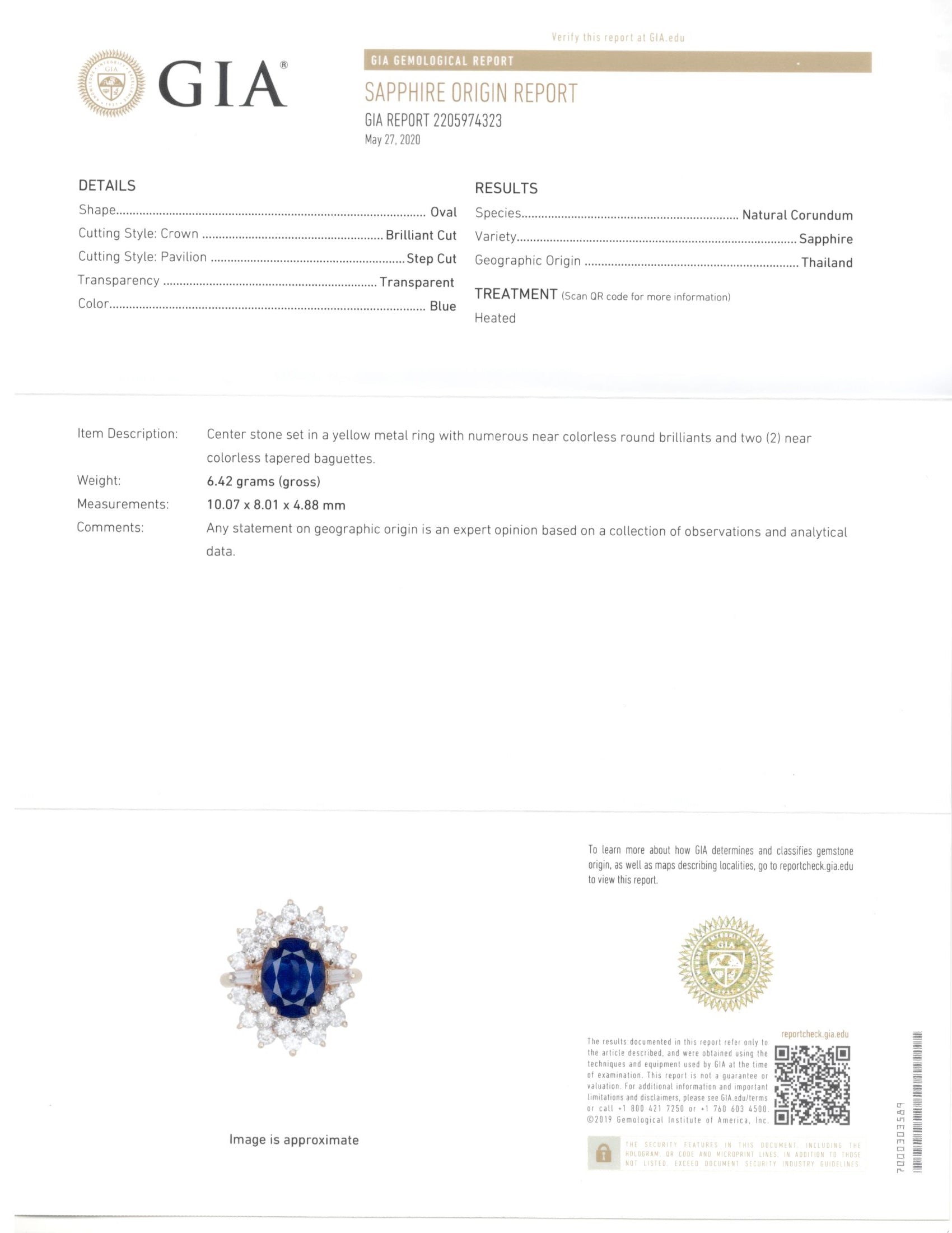 Retro 14K Yellow Gold 3.15 Carat Oval Cut Natural Heated Thailand Sapphire & Diamond Ring GIA Certified - Queen May