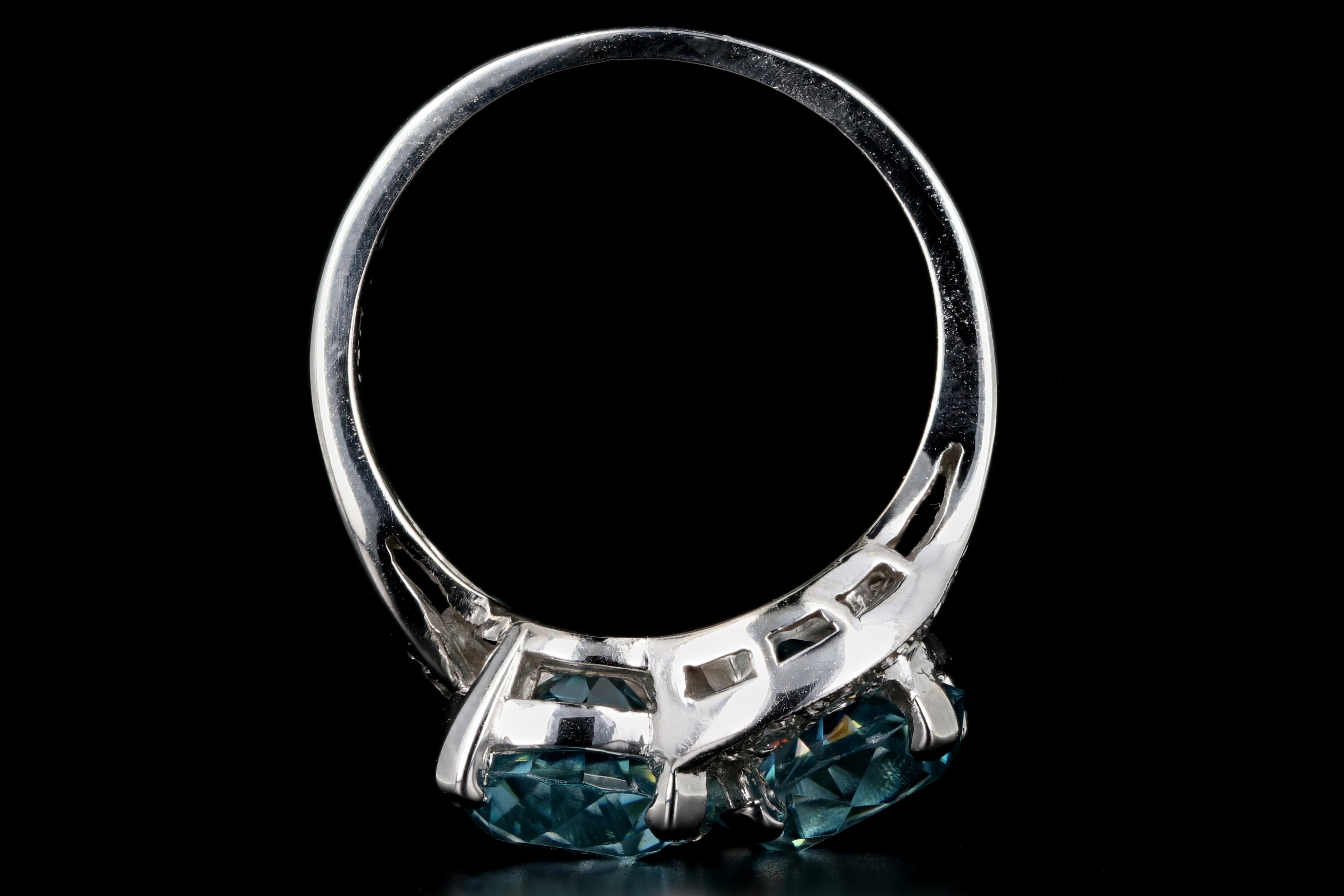 Mid Century 14K White Gold Blue Zircon and Diamond Ring - Queen May
