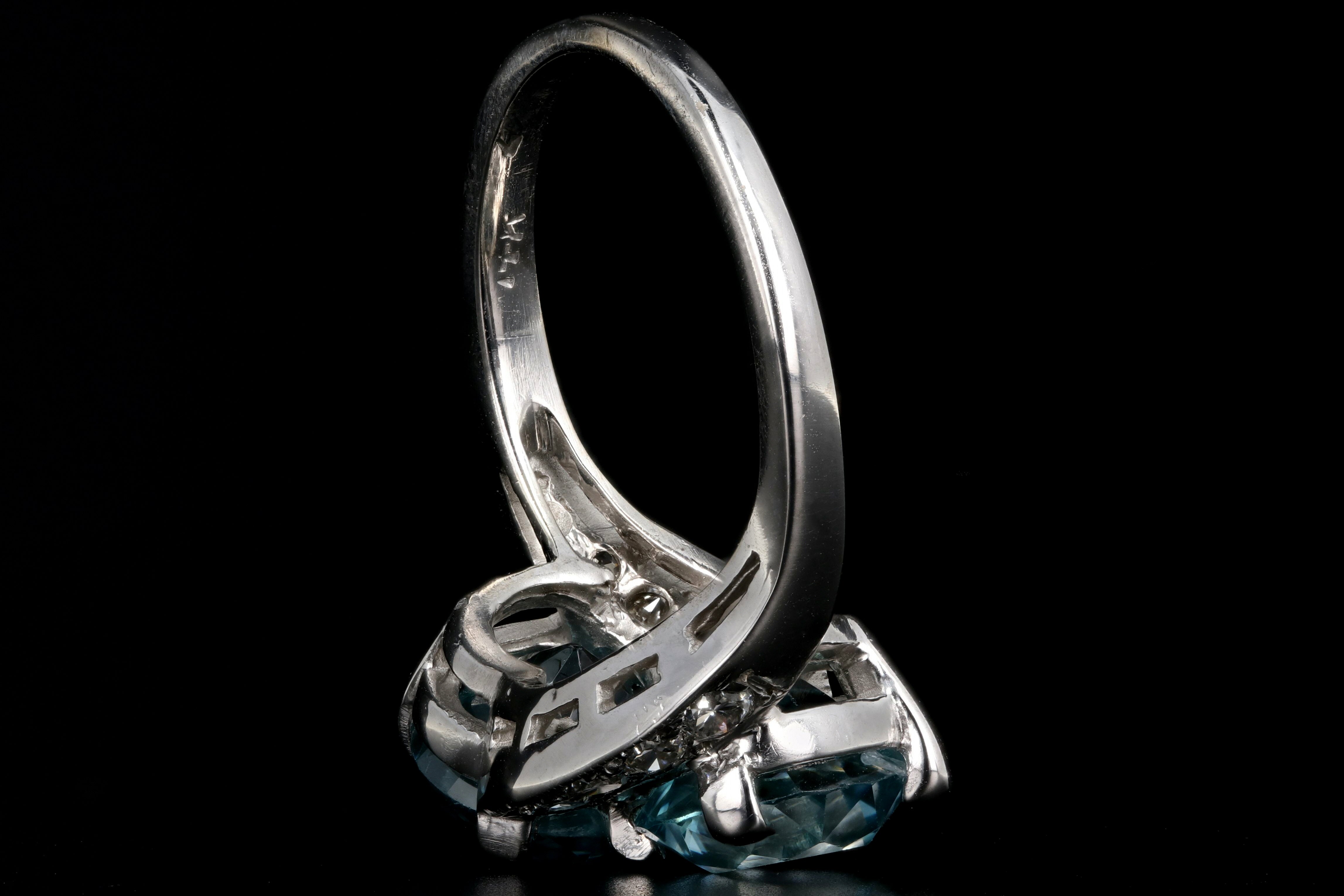 Mid Century 14K White Gold Blue Zircon and Diamond Ring - Queen May