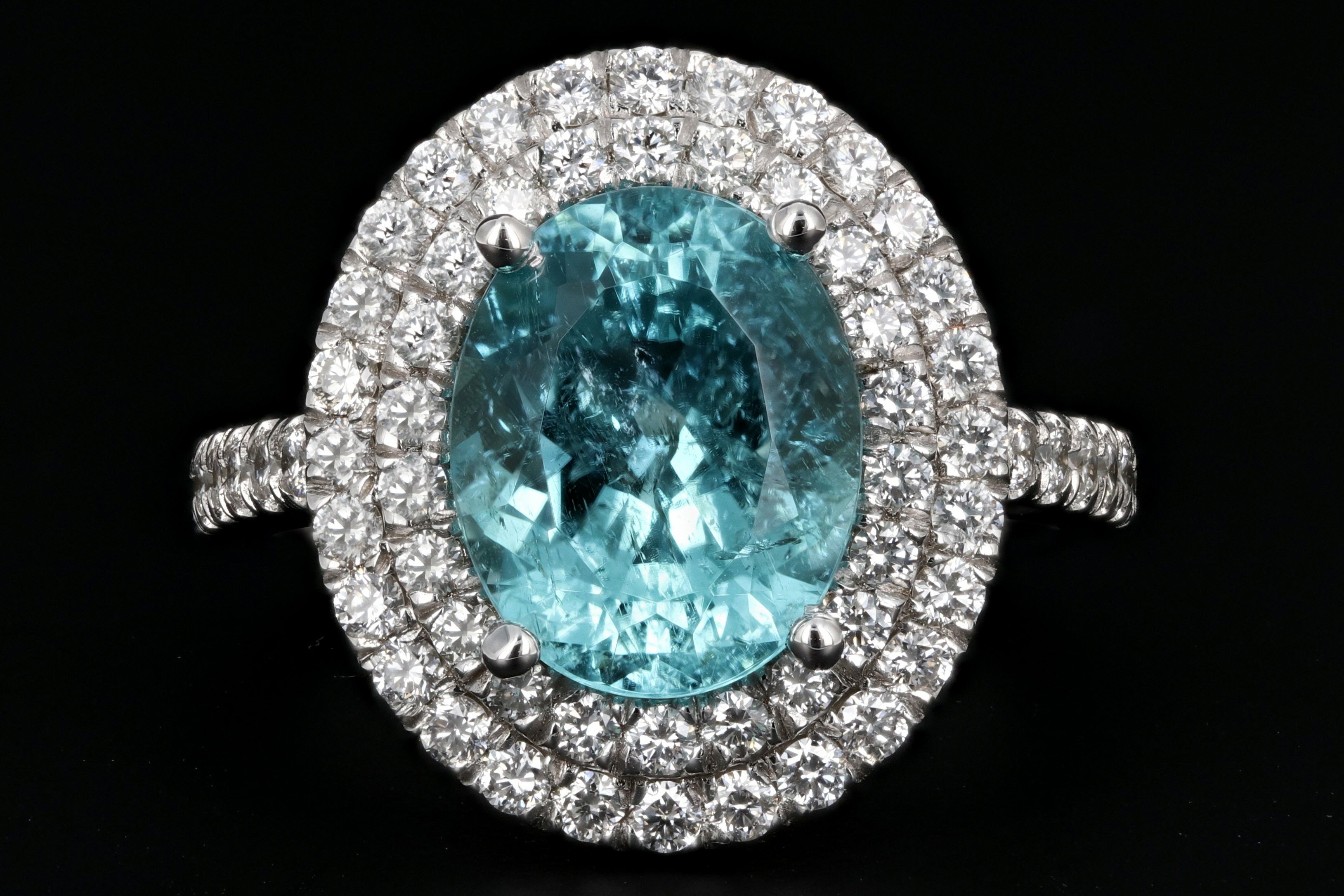 New 18K White Gold 3.29 Carat Paraiba-Type Tourmaline & Diamond Halo Ring AGL Certified - Queen May