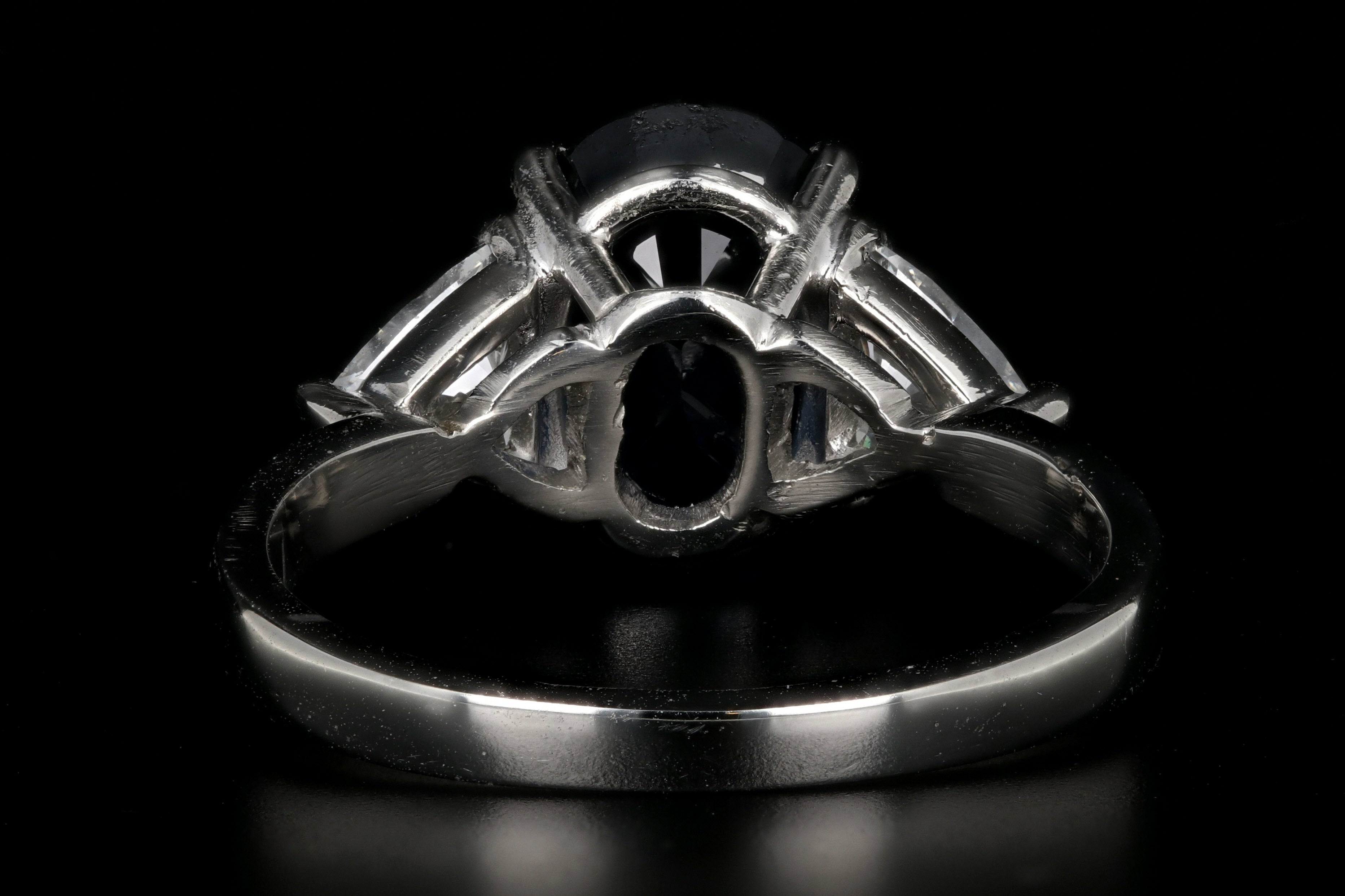 New Platinum 3.30 Carat Natural Ethiopian Sapphire & Trillion Cut Diamond Ring GIA Certified - Queen May