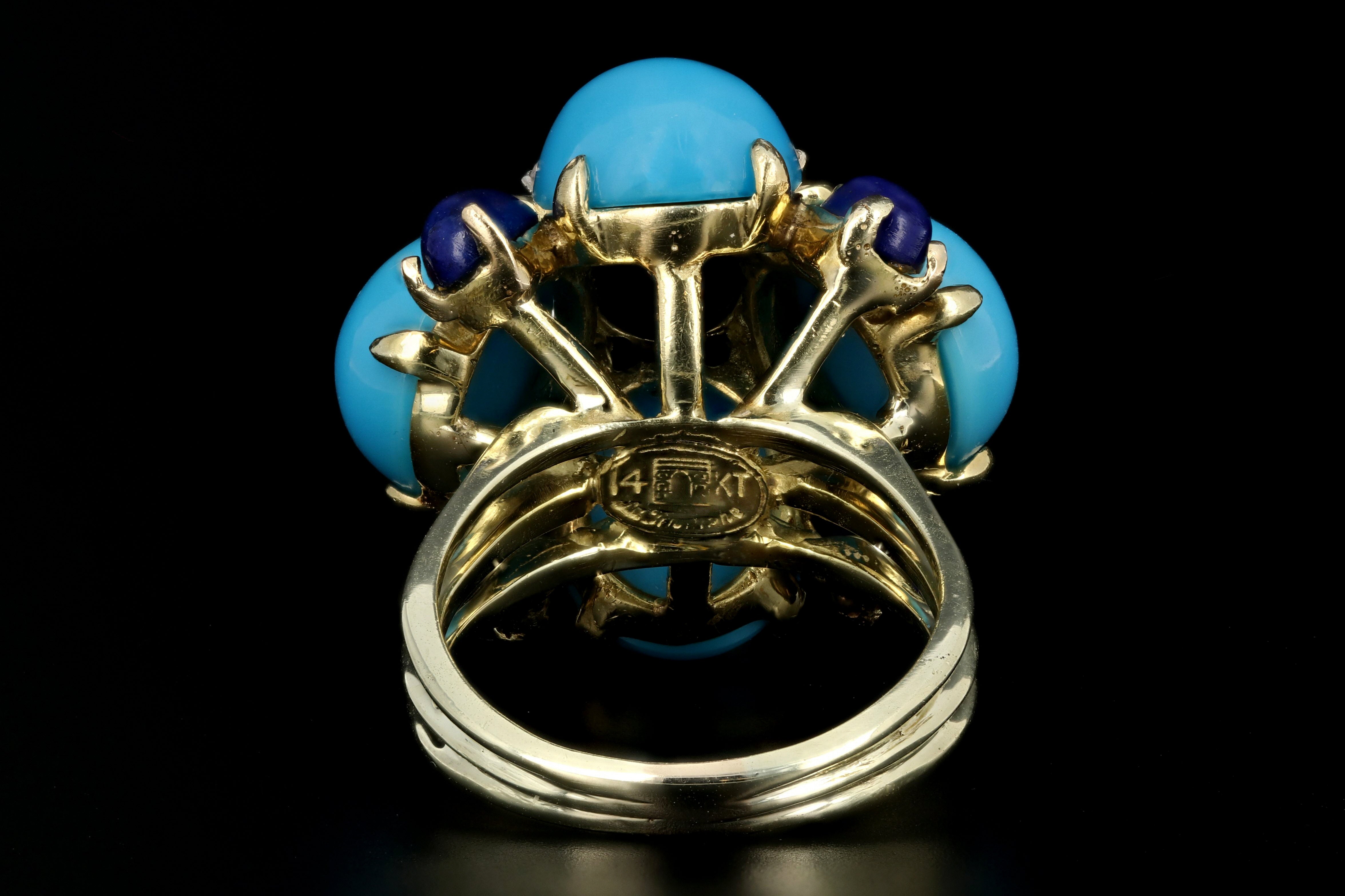 La Triomphe 14K Yellow Gold Turquoise, Lapis, & Diamond Ring - Queen May