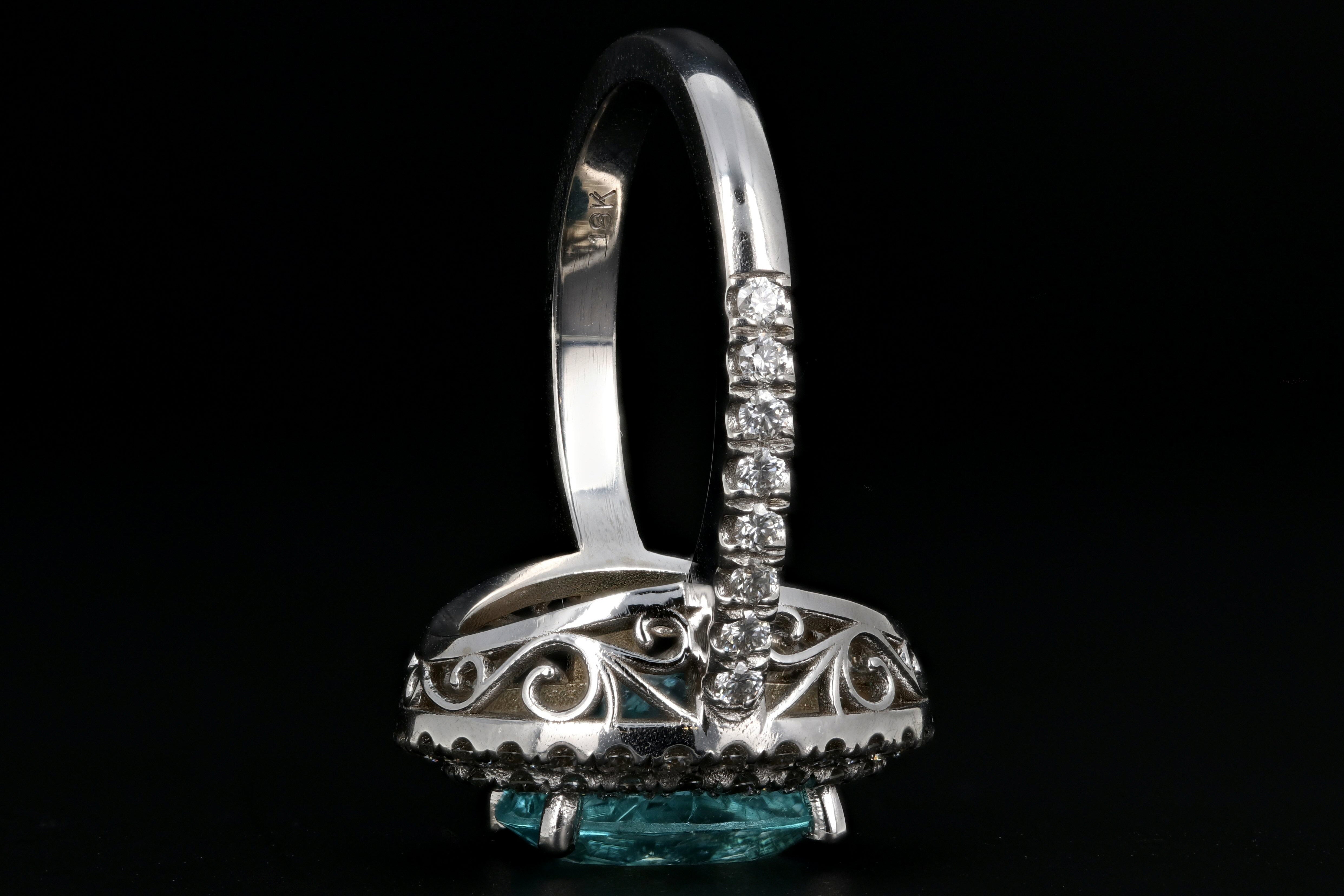 New 18K White Gold 3.29 Carat Paraiba-Type Tourmaline & Diamond Halo Ring AGL Certified - Queen May