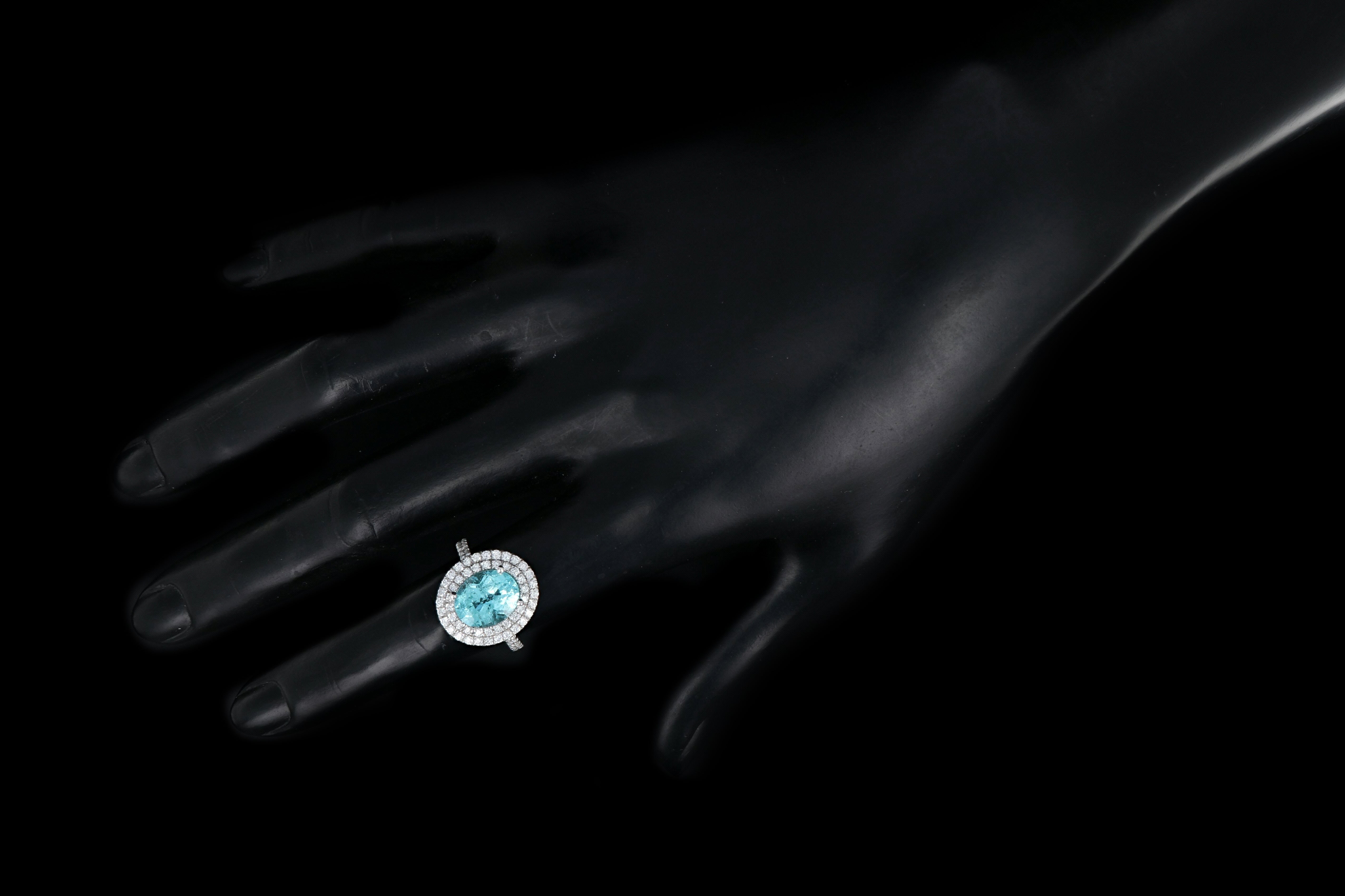 New 18K White Gold 3.29 Carat Paraiba-Type Tourmaline & Diamond Halo Ring AGL Certified - Queen May