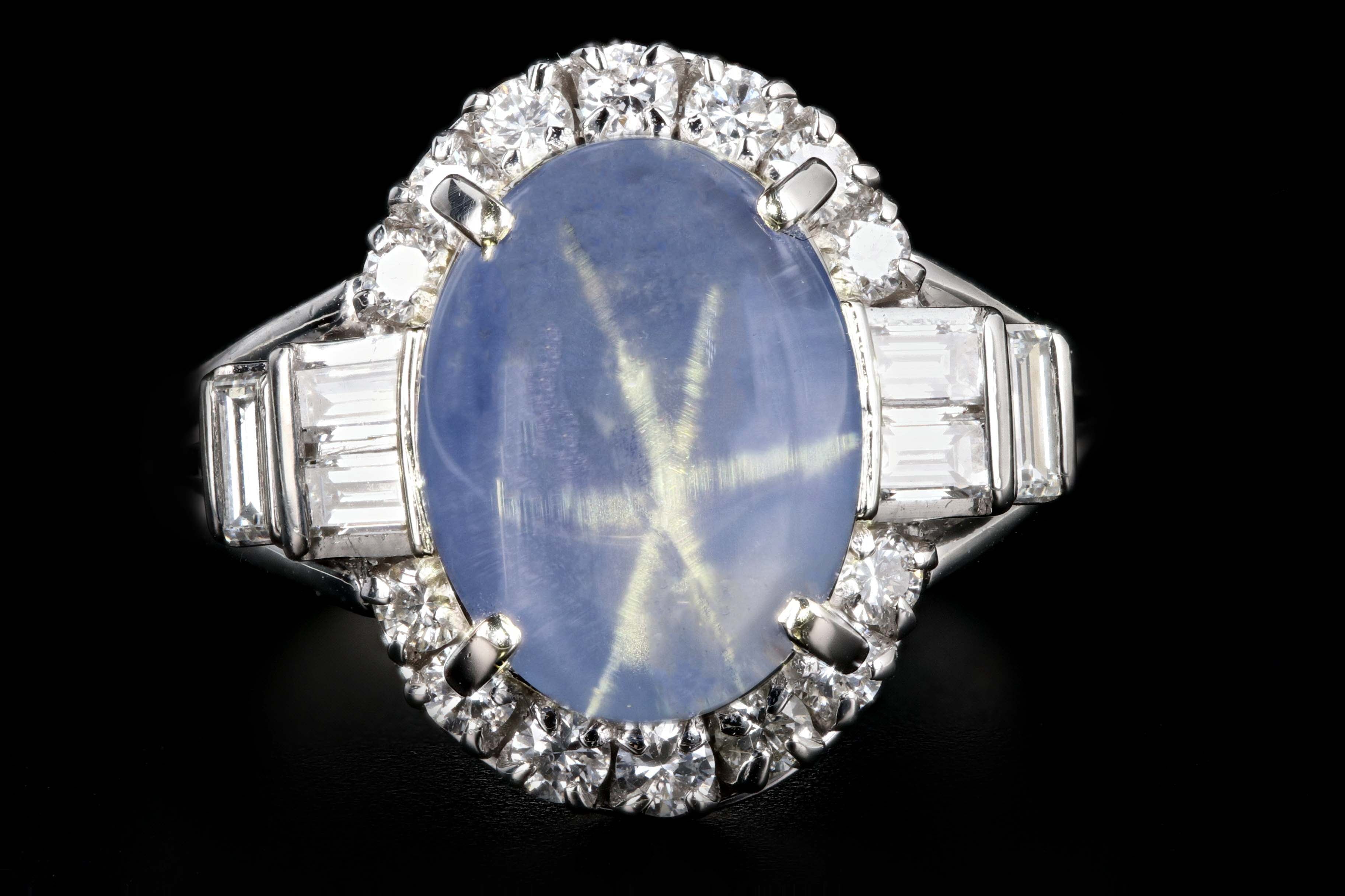 Retro Platinum 6.14 Carat Star Sapphire and Diamond Ring - Queen May