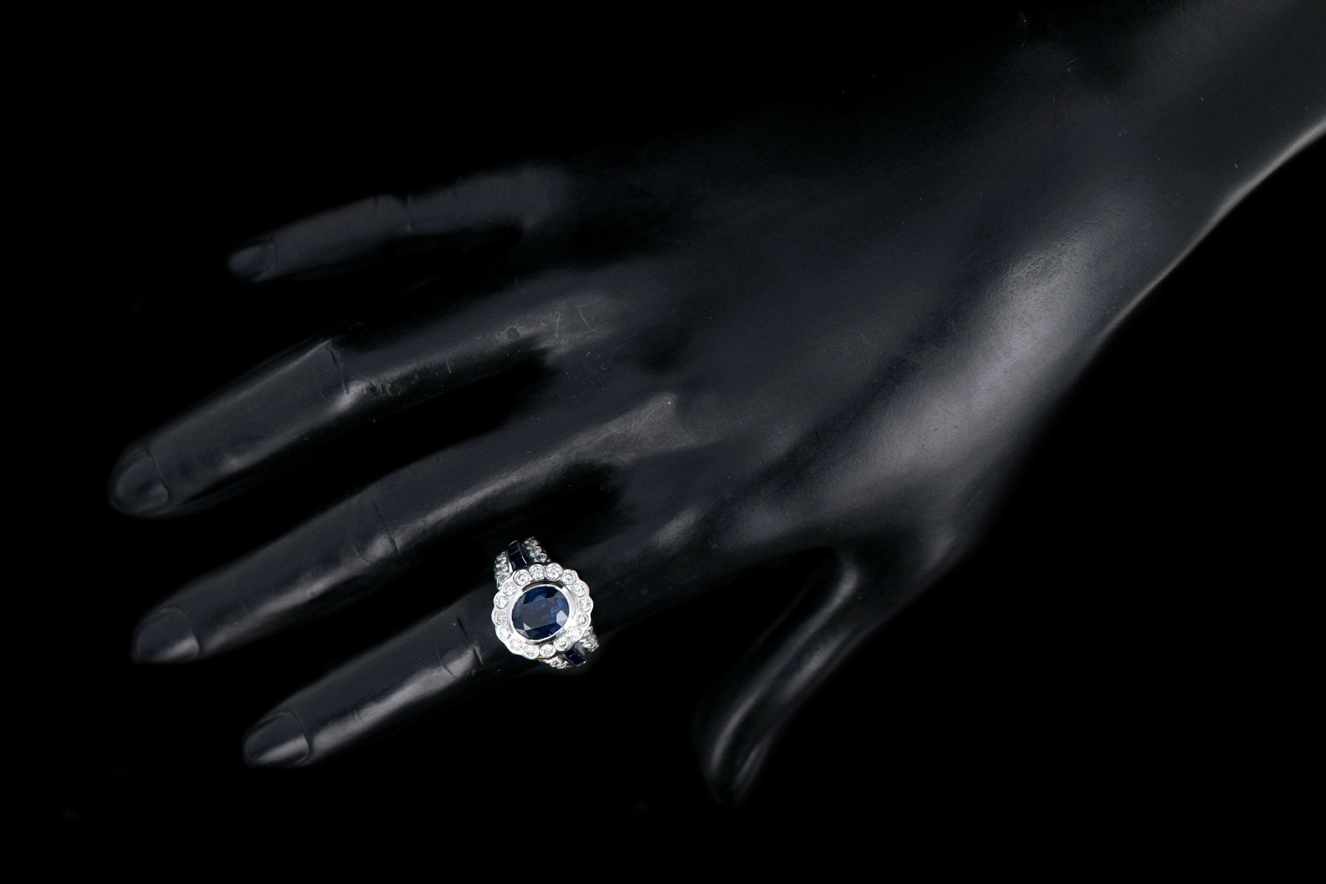 Modern 14K White Gold 2.5CT Sapphire and Diamond Ring - Queen May