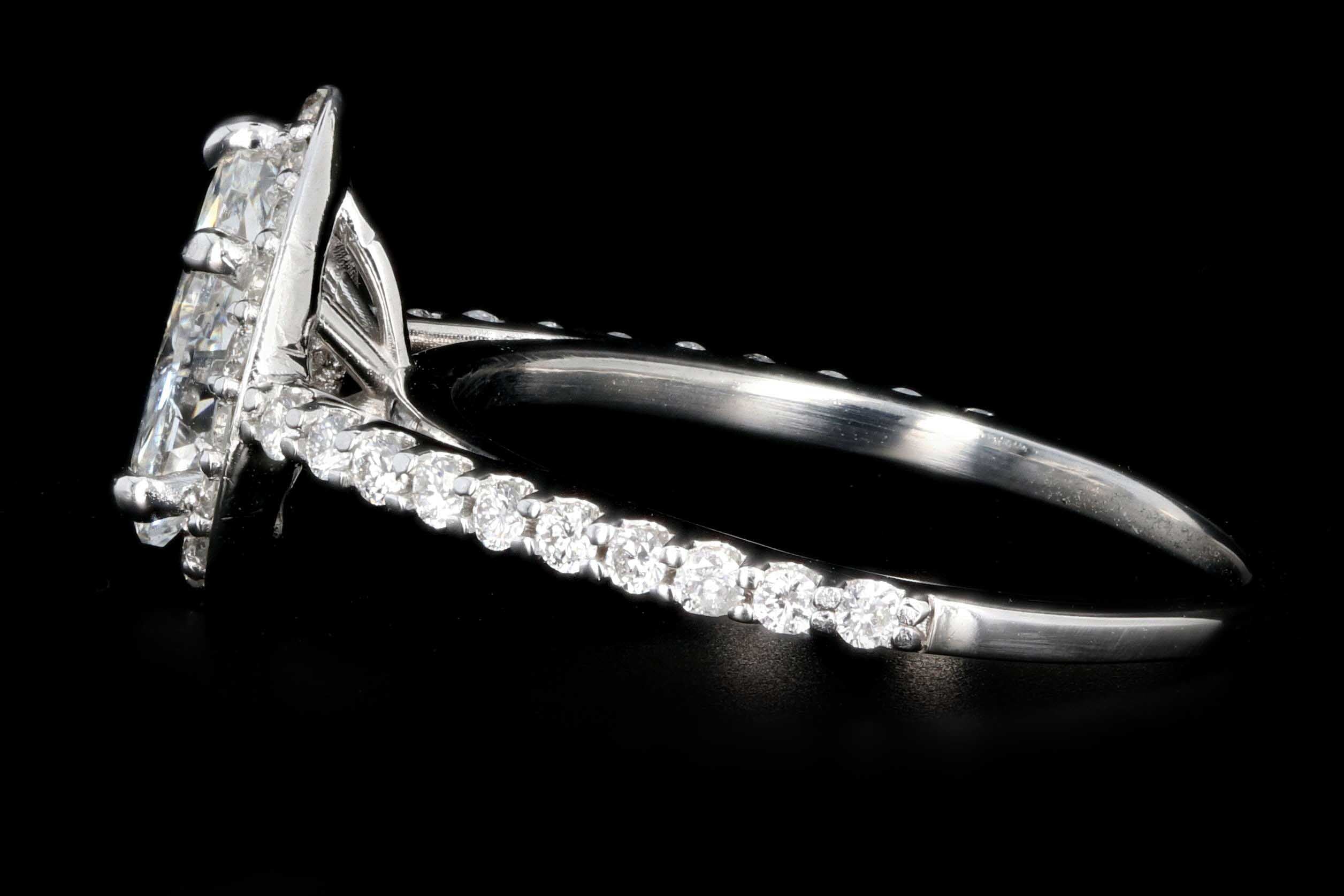 New 14K White Gold .93 CTS Pear Shape Diamond Halo Engagement Ring GIA Certification - Queen May