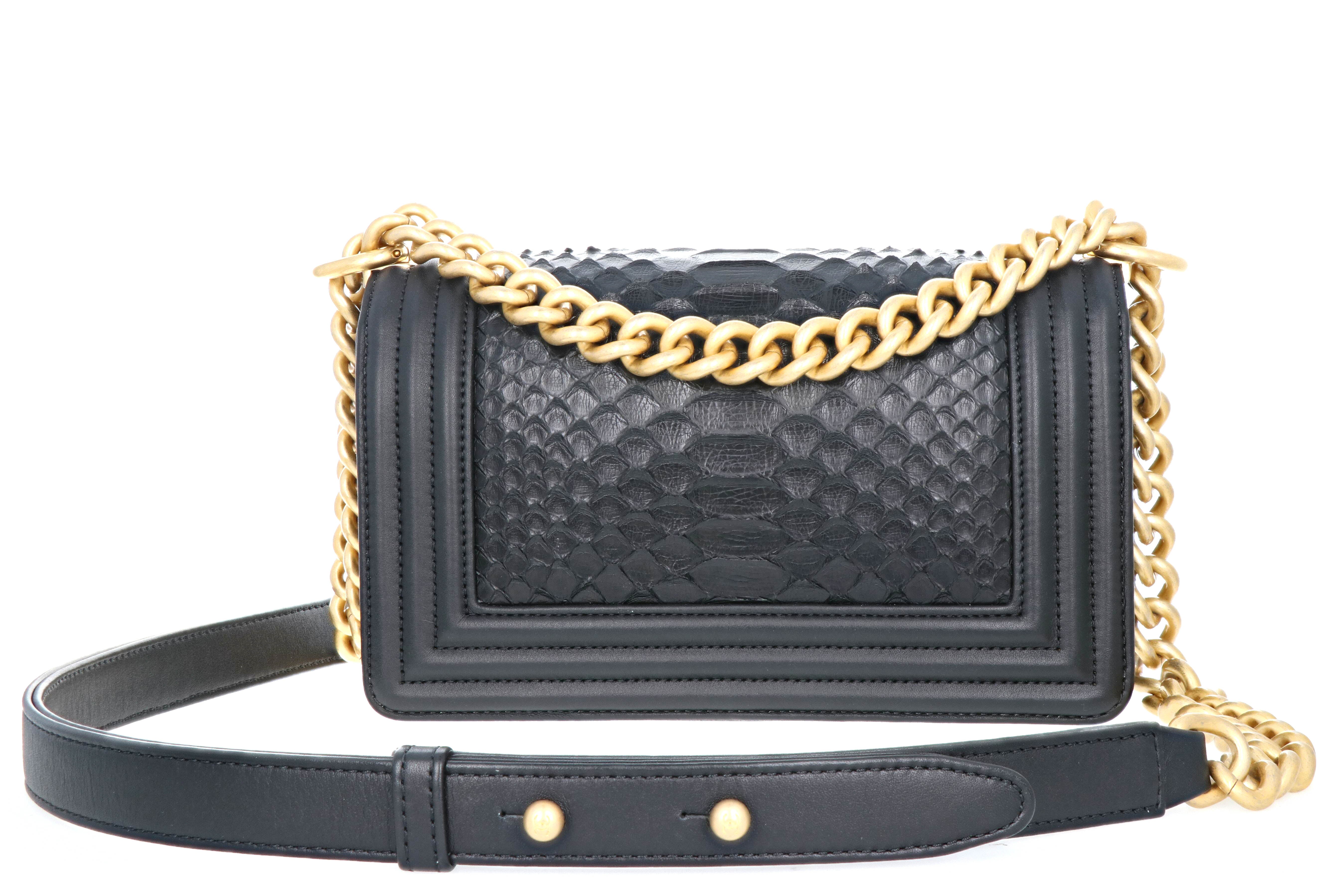 Chanel Exotics Small Boy Bag Black Python Molurus Leather - Queen May
