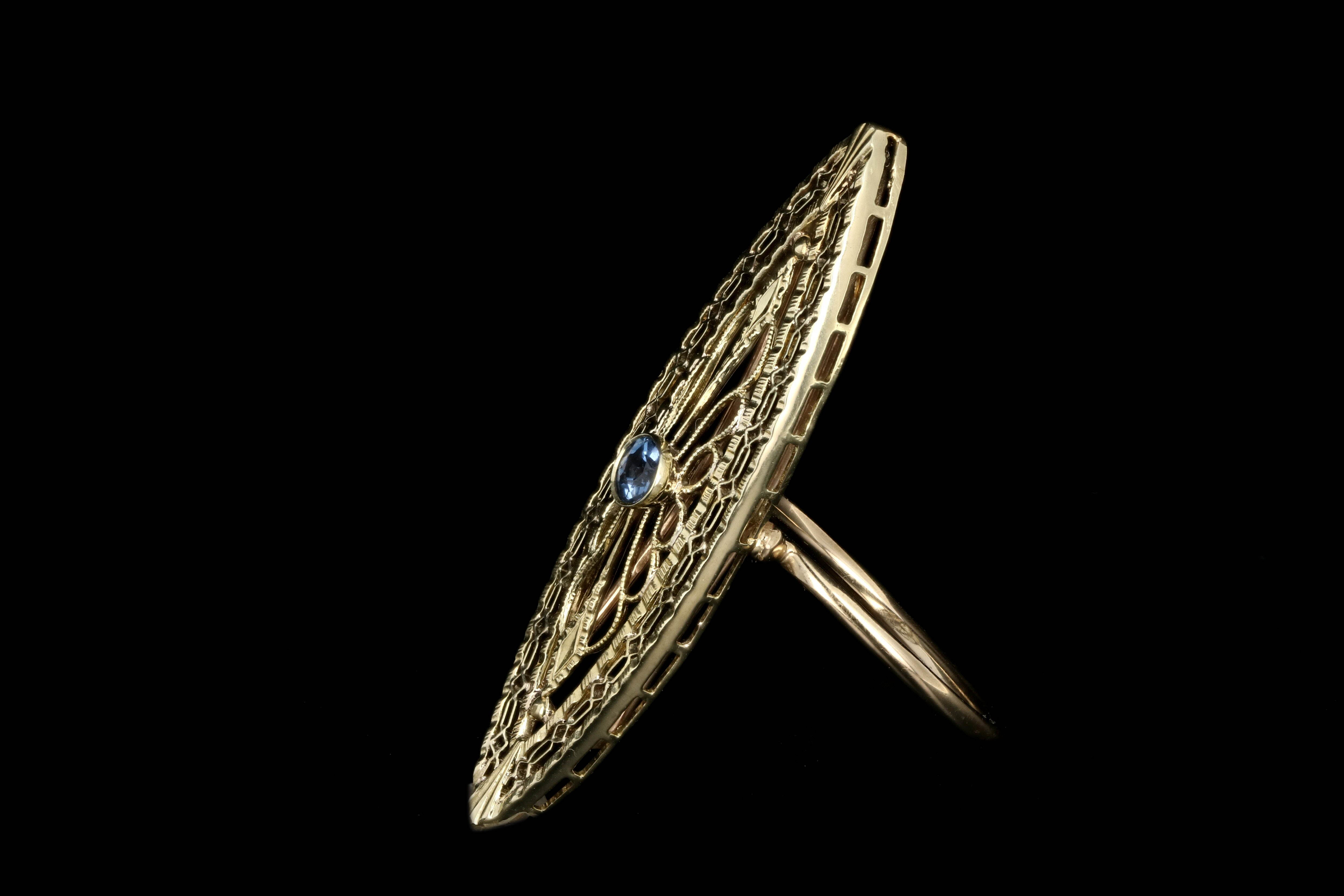Art Deco 14K Yellow Gold .10 Carats Yogo Gulch Blue Sapphire Conversion Ring - Queen May