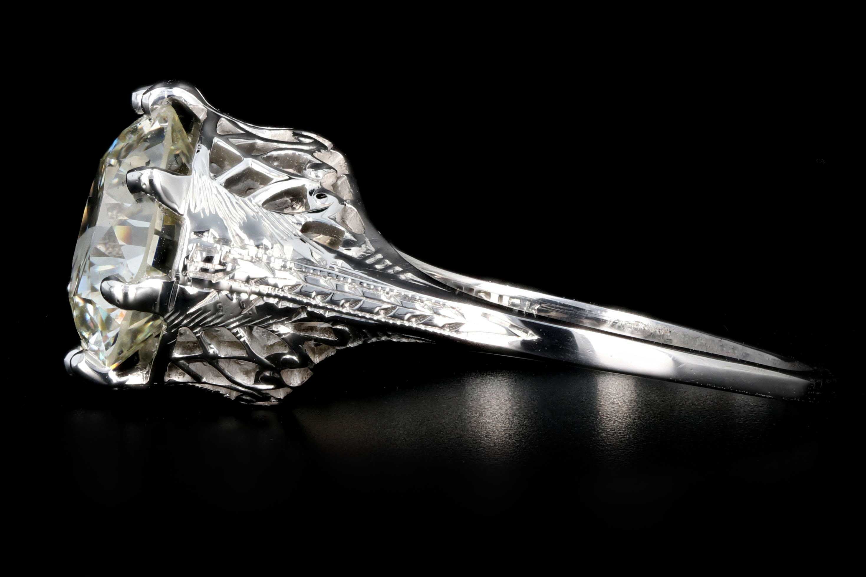 Art Deco 18K White Gold 3.27 CTW Old European Cut Diamond Engagement Ring GIA Certification - Queen May