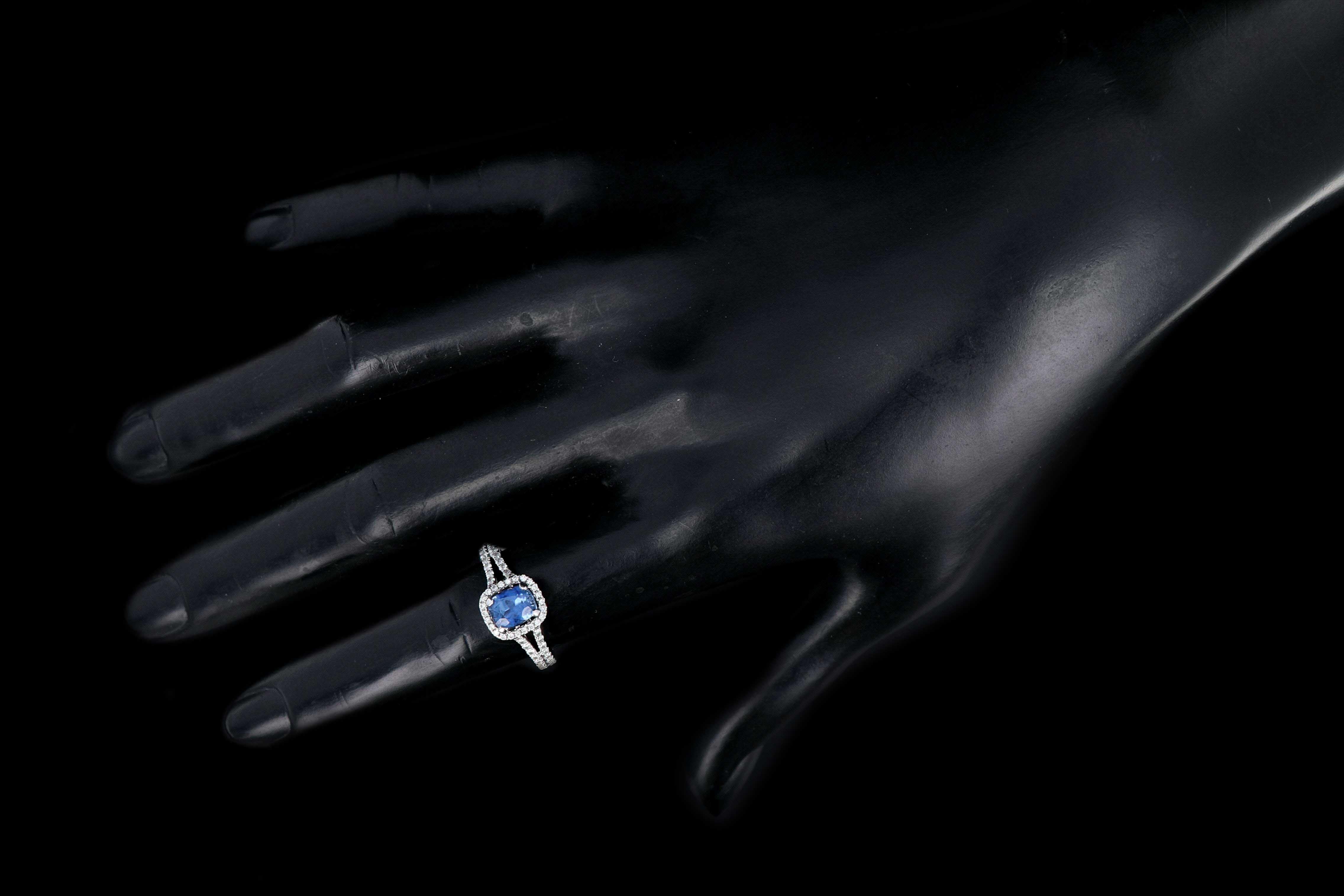 Modern 18K White Gold 1.25 Natural Sapphire and Diamond Halo Ring - Queen May