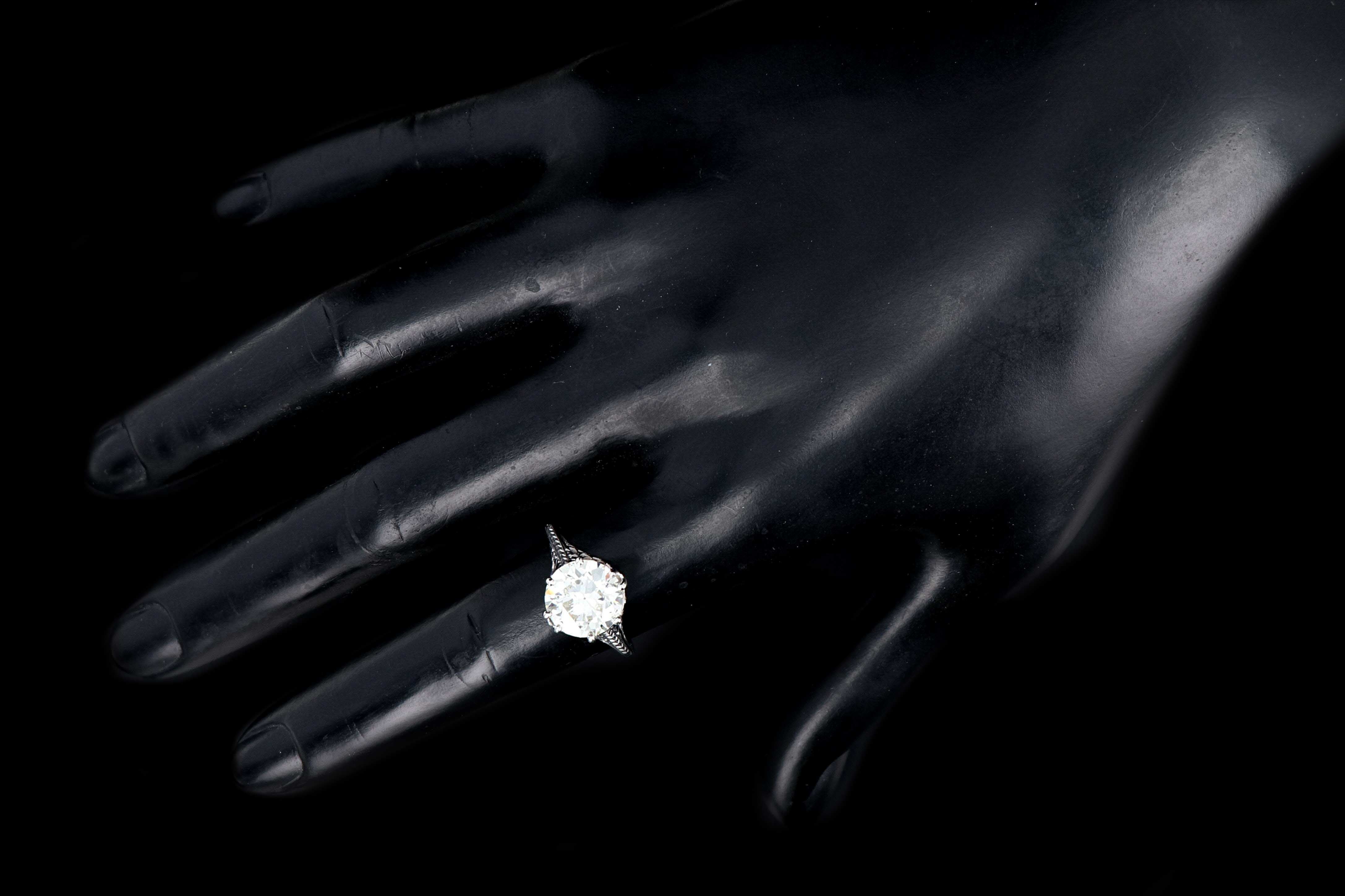 Art Deco 18K White Gold 3.27 CTW Old European Cut Diamond Engagement Ring GIA Certification - Queen May