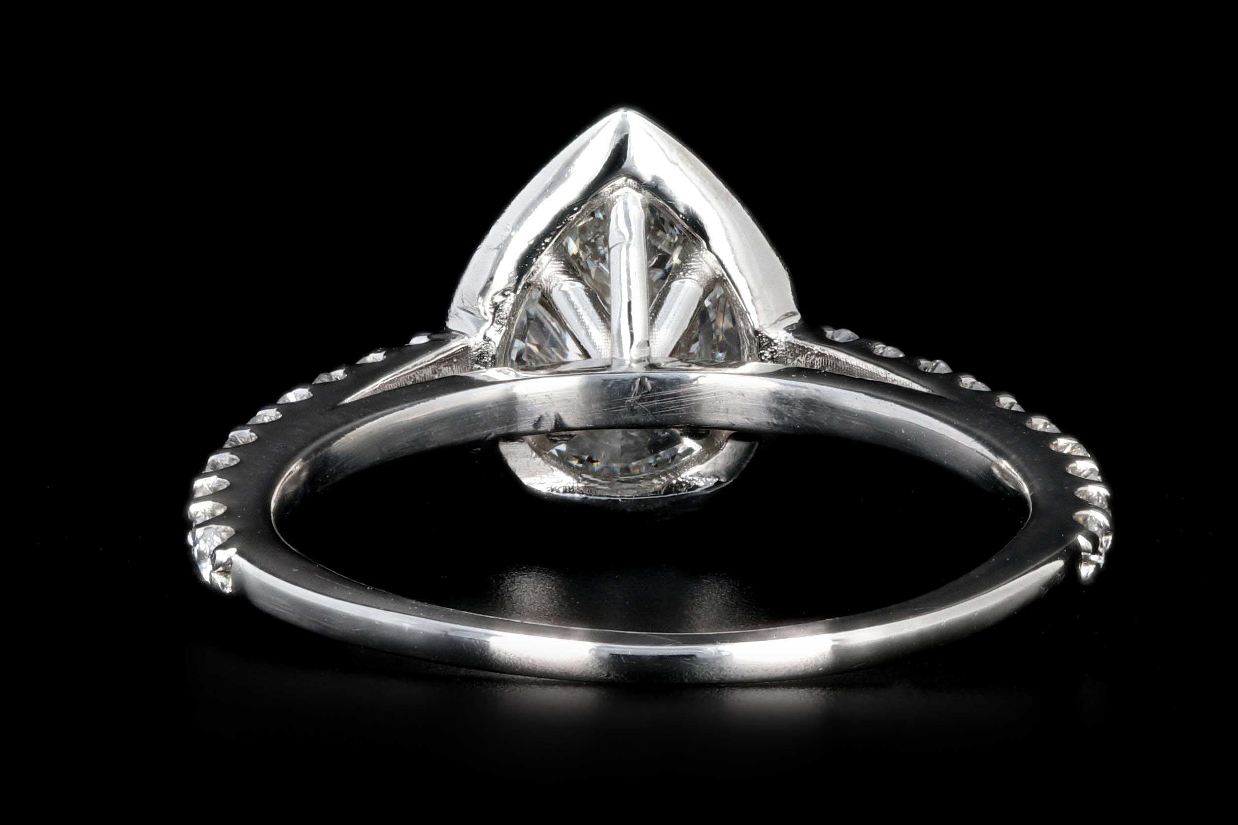 New 14K White Gold .93 CTS Pear Shape Diamond Halo Engagement Ring GIA Certification - Queen May