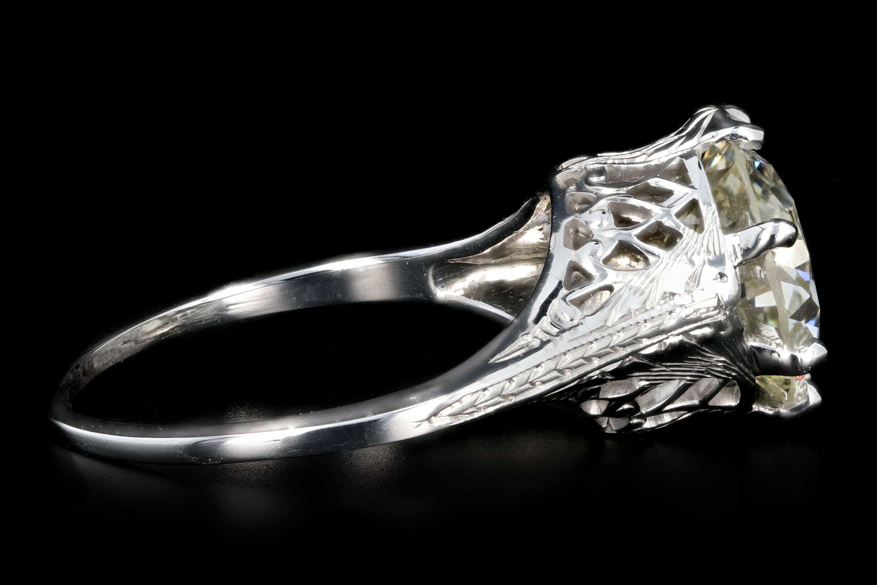 Art Deco 18K White Gold 3.27 CTW Old European Cut Diamond Engagement Ring GIA Certification - Queen May