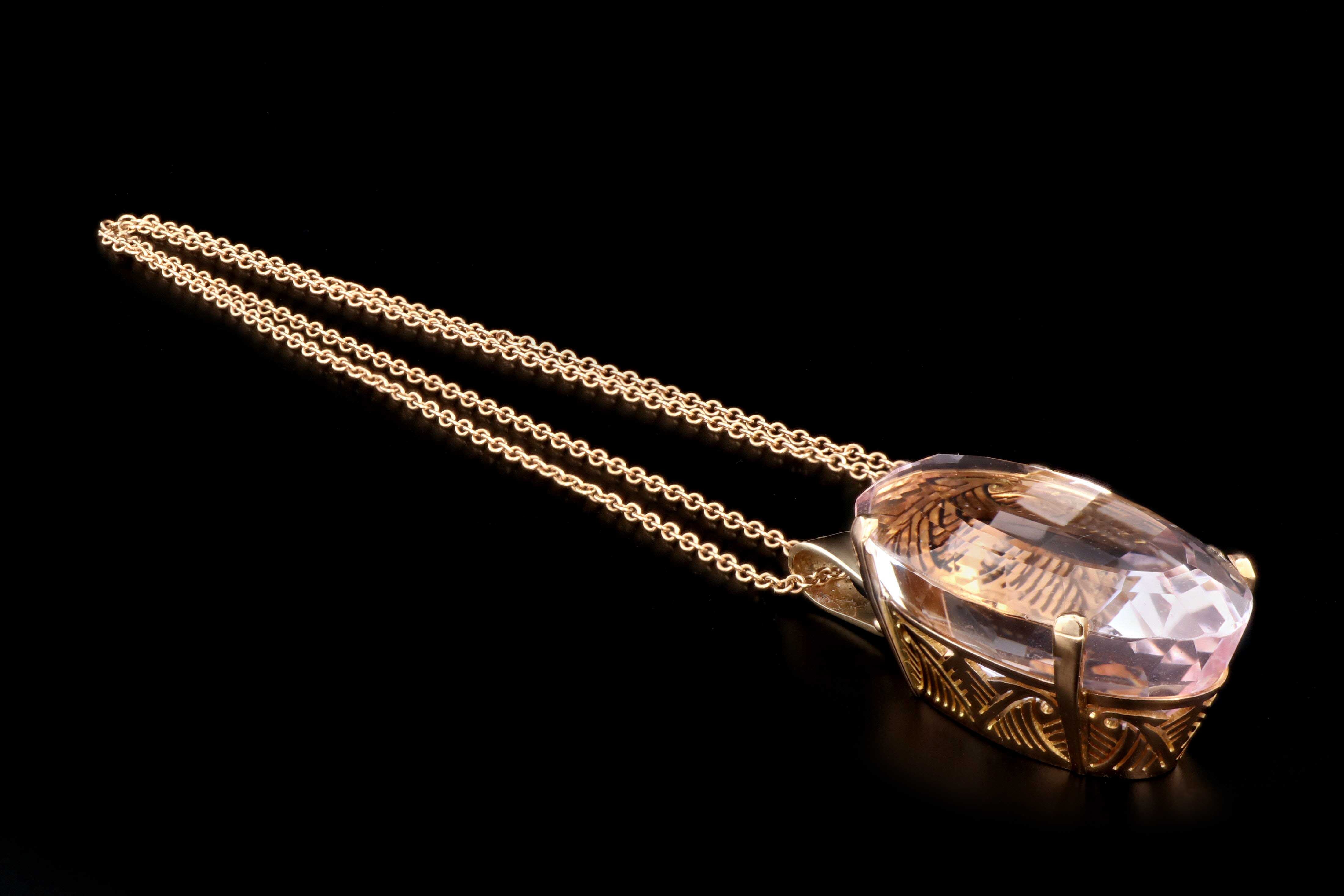 Modern 18K Yellow Gold 69.32 Carat Morganite Pendant GIA Certification - Queen May