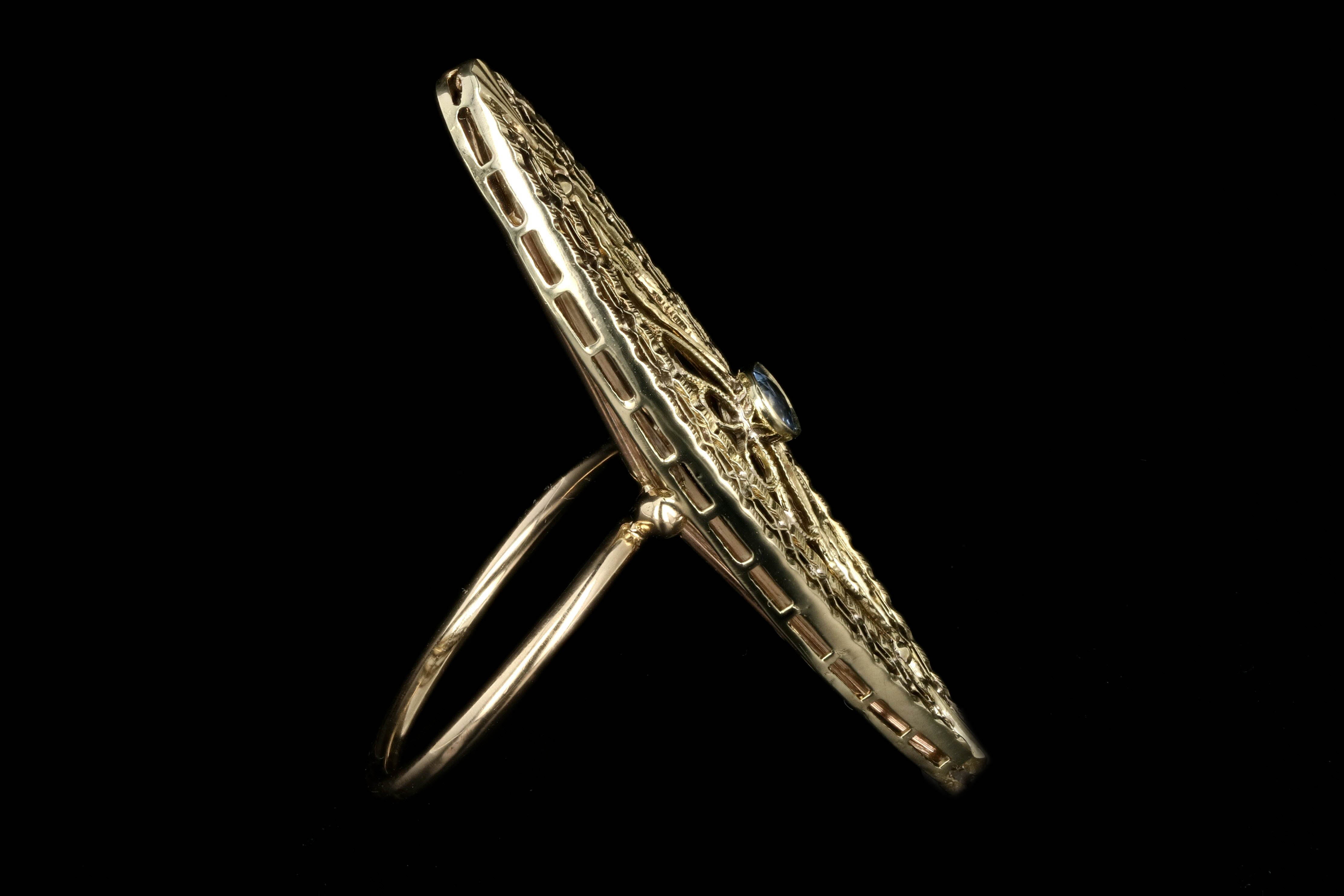 Art Deco 14K Yellow Gold .10 Carats Yogo Gulch Blue Sapphire Conversion Ring - Queen May
