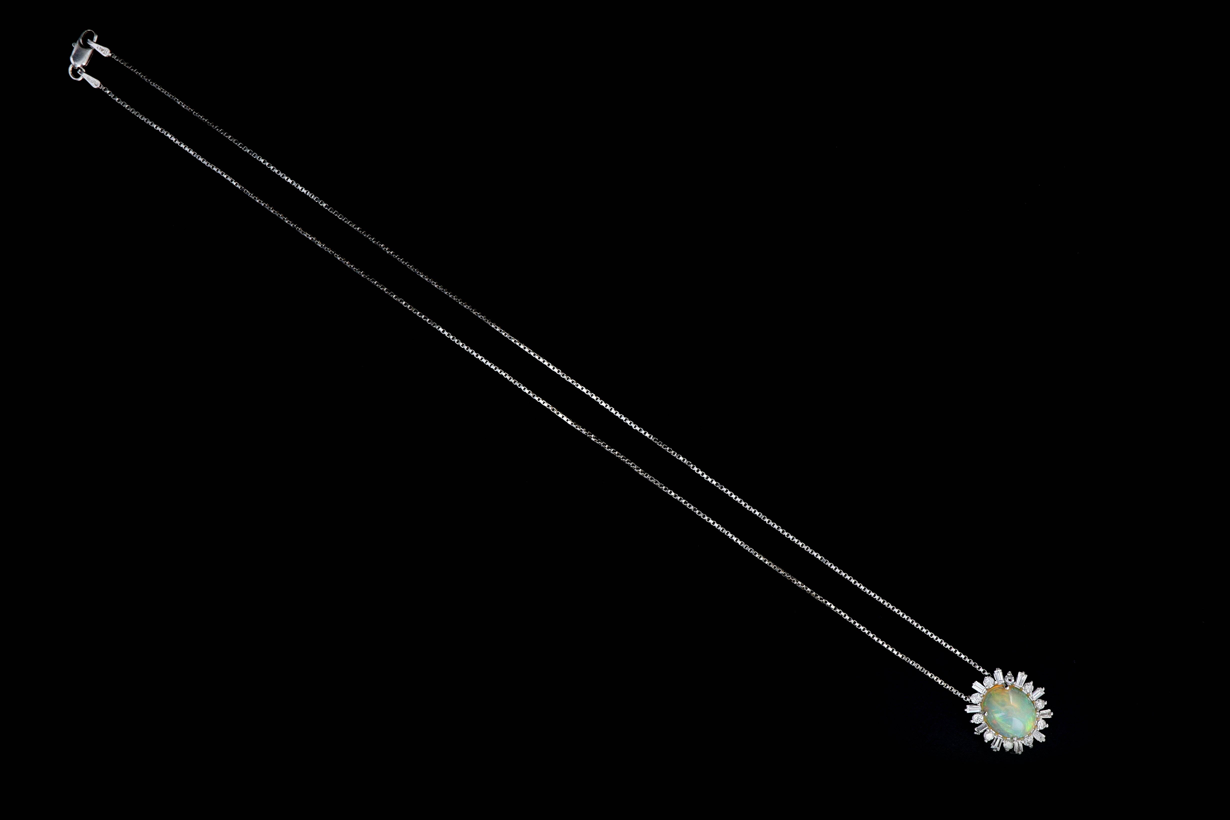 Modern 14K White Gold Opal Diamond Pendant Necklace - Queen May