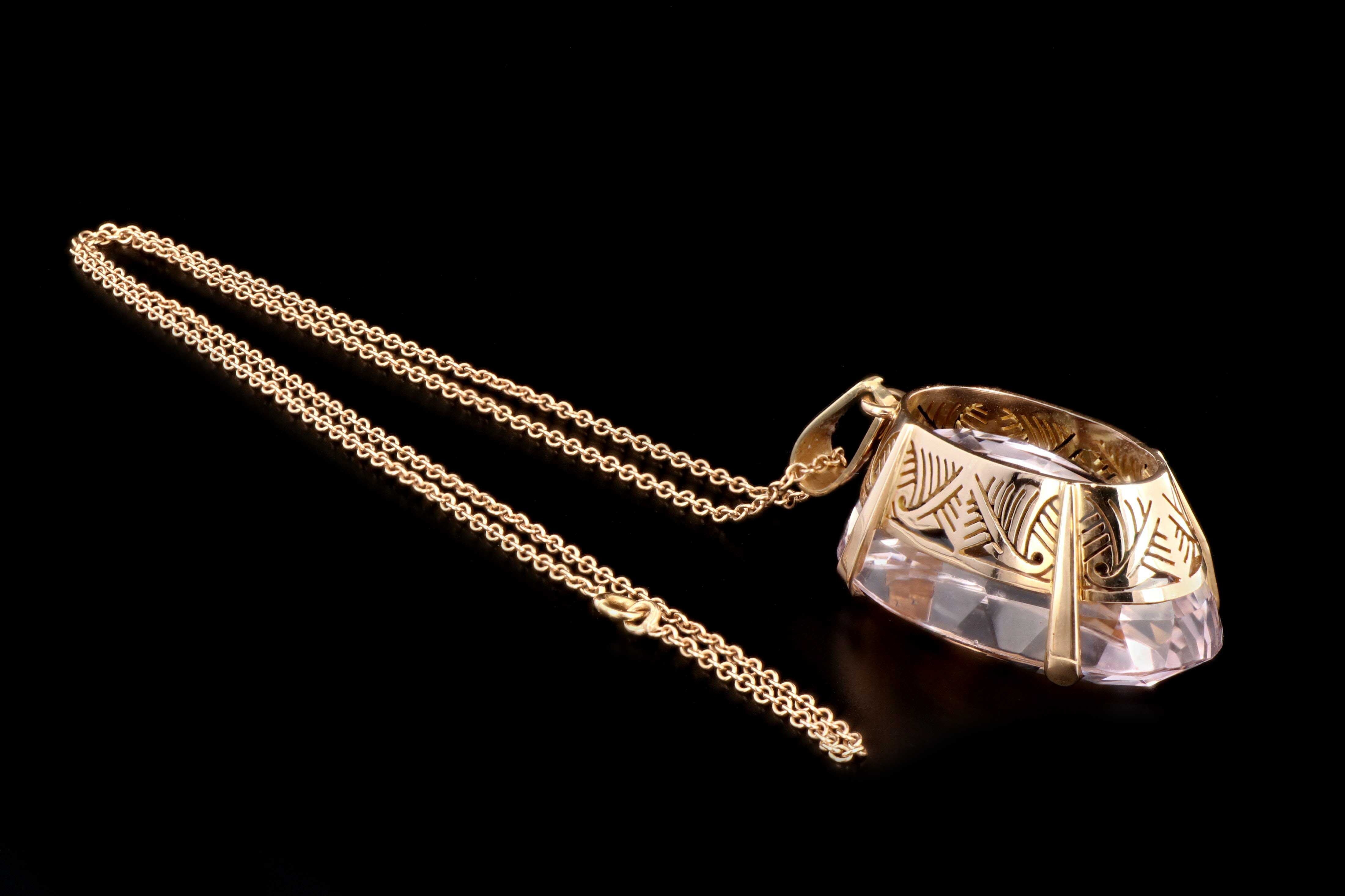 Modern 18K Yellow Gold 69.32 Carat Morganite Pendant GIA Certification - Queen May