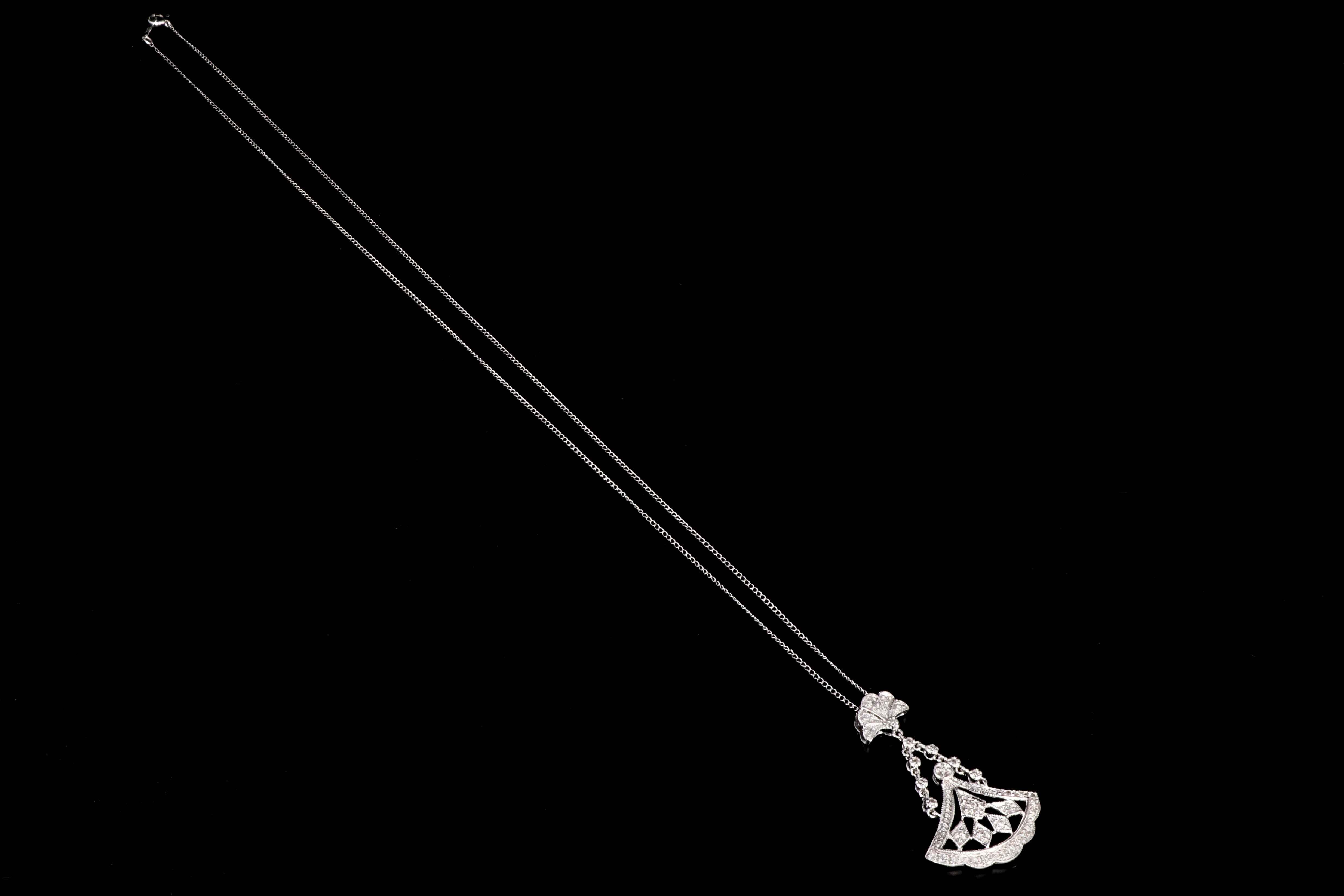 Modern 14K White Gold .35 Total Carat Weight Round Diamonds Drop Pendant Necklace - Queen May