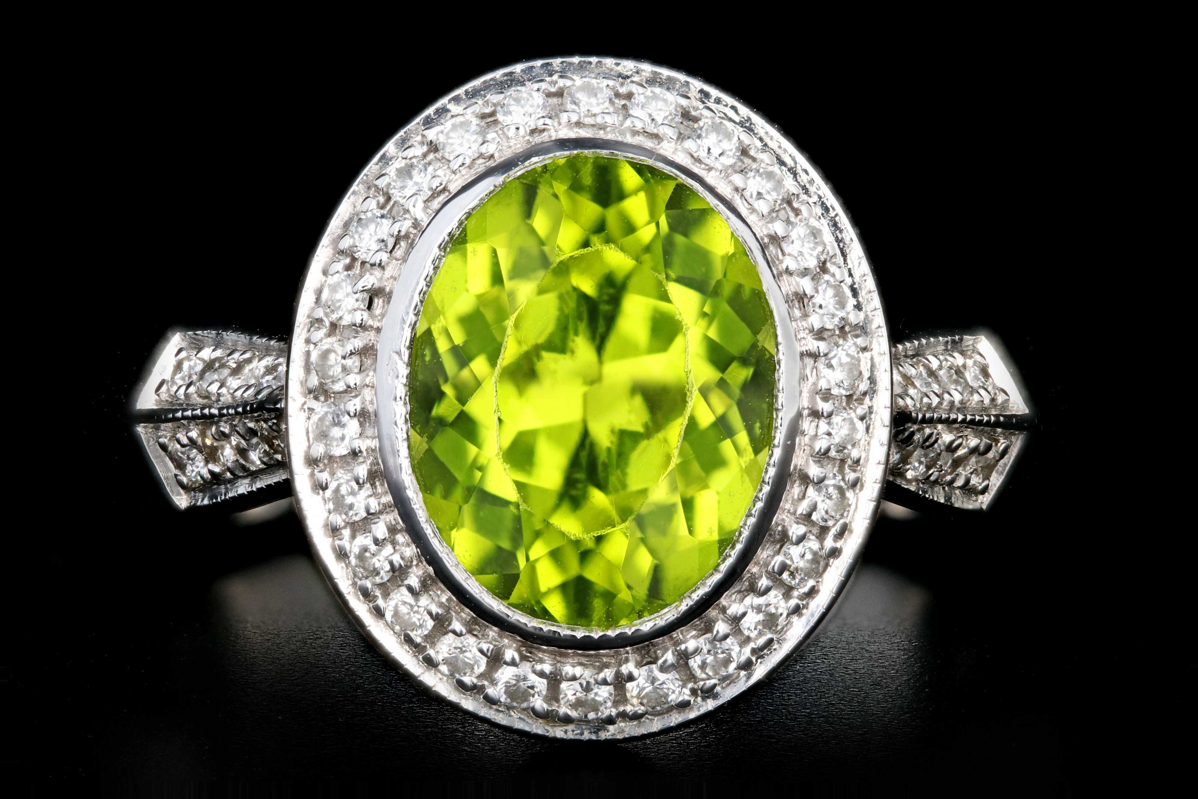 Modern 14K White Gold 3CT Peridot, Amethyst, and Diamond Ring - Queen May