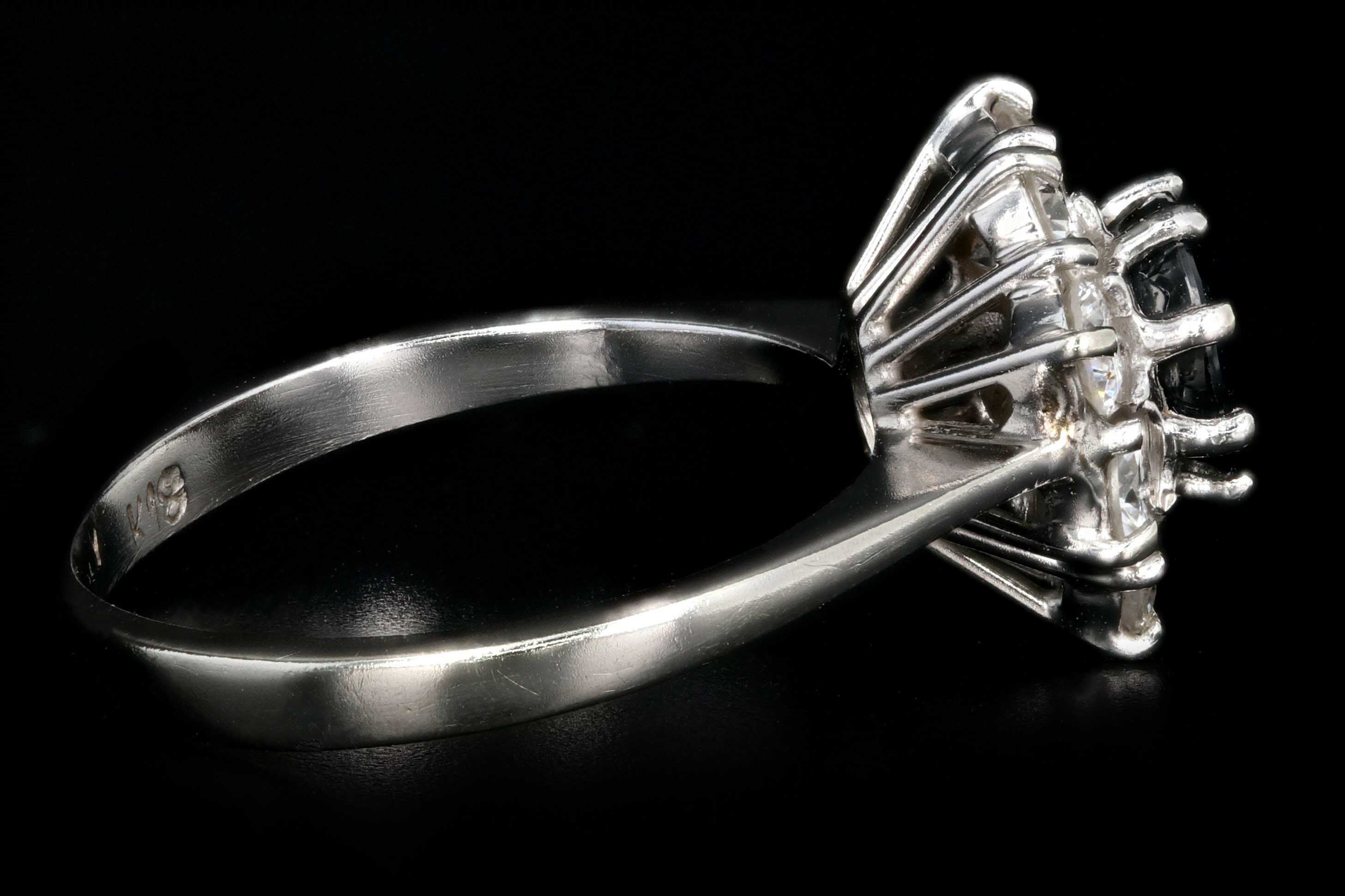 Modern 18K White Gold Natural Sapphire and Diamond Halo Ring - Queen May