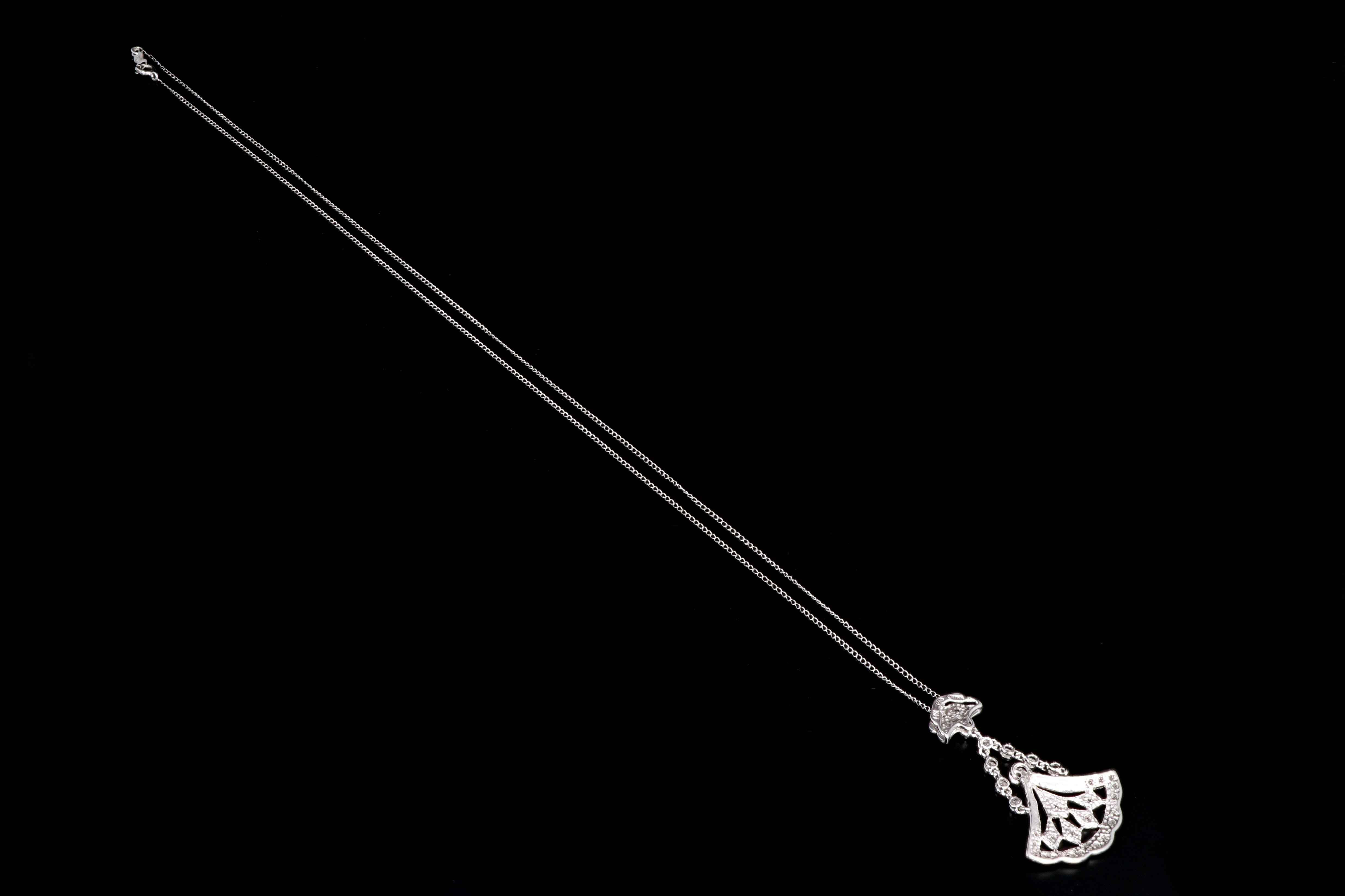 Modern 14K White Gold .35 Total Carat Weight Round Diamonds Drop Pendant Necklace - Queen May