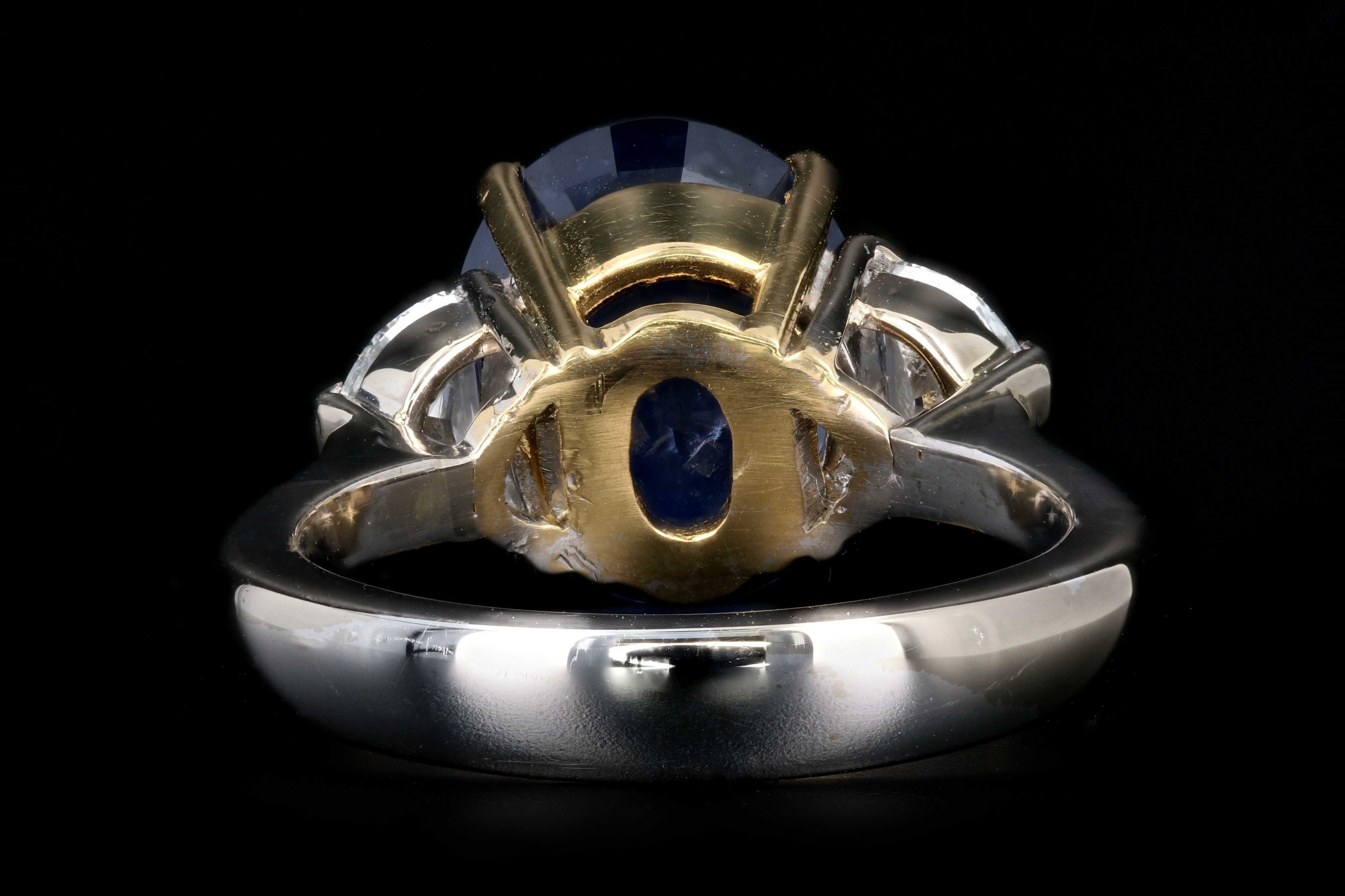 Modern 18K White and Yellow Gold 6.05 Carat Ceylon Sapphire and Half Moon Diamond Ring - Queen May