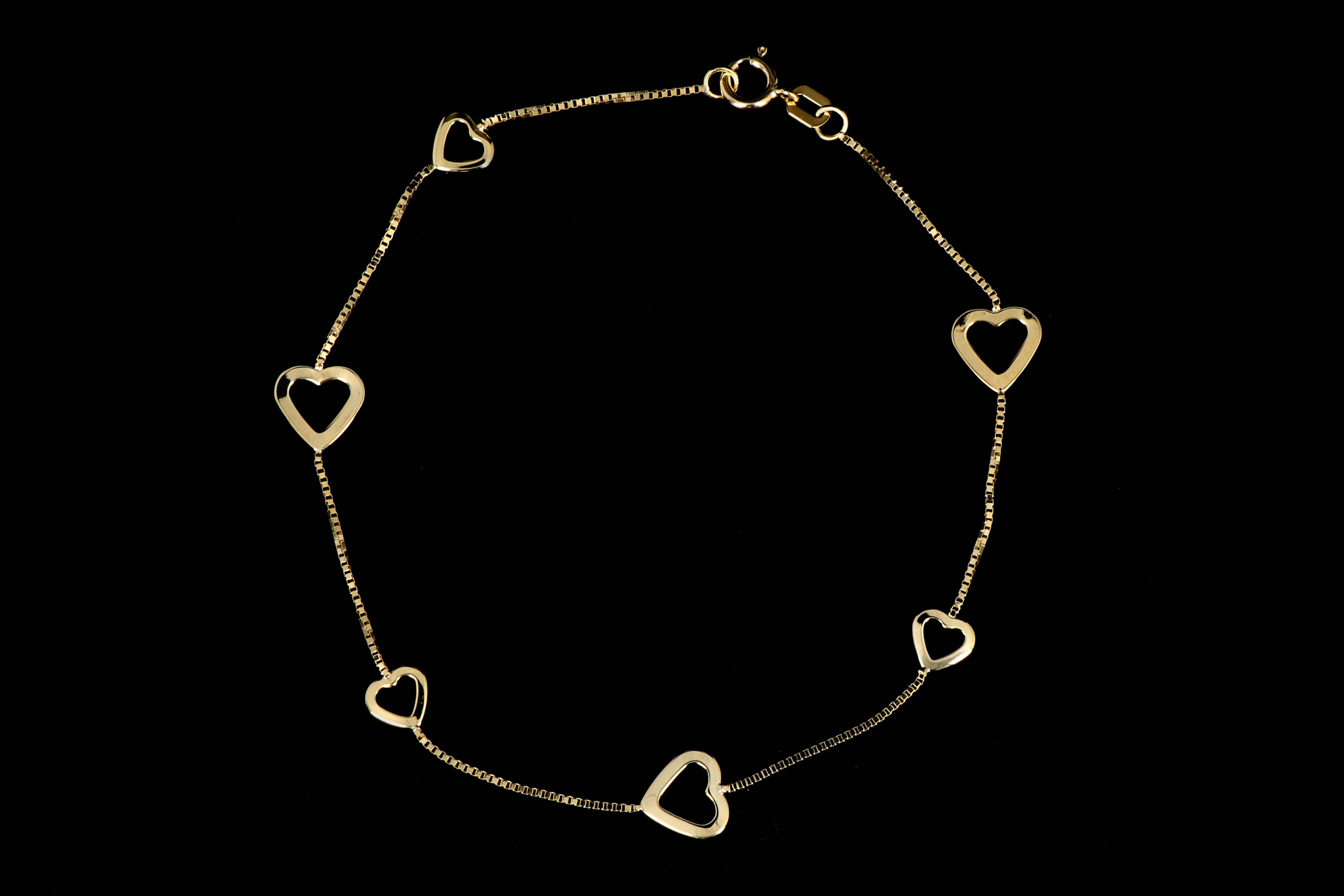 New 14K Yellow Gold Heart Station Bracelet - Queen May