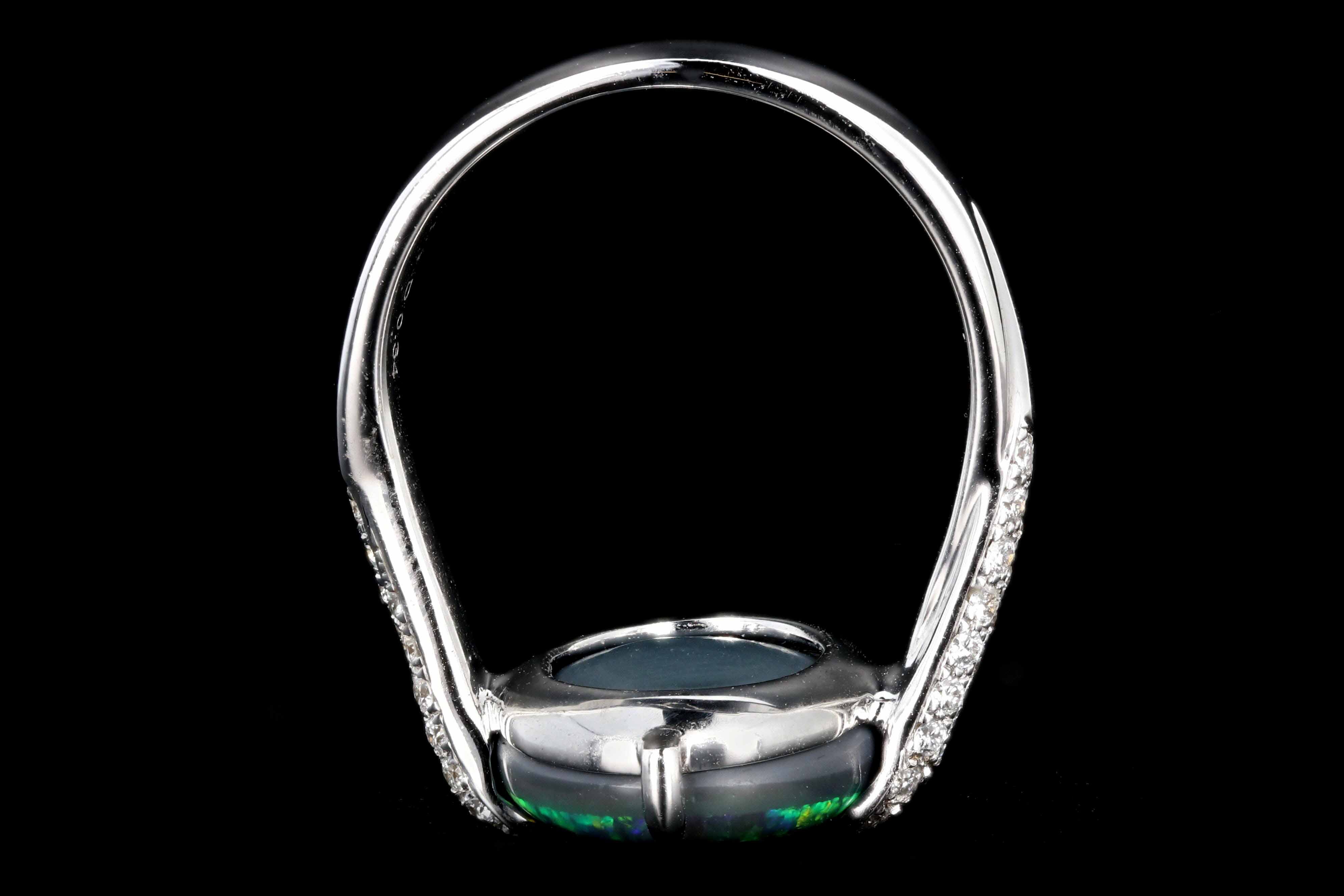 Retro 18K White Gold 5.51 Carat Black Opal and Diamond Ring - Queen May