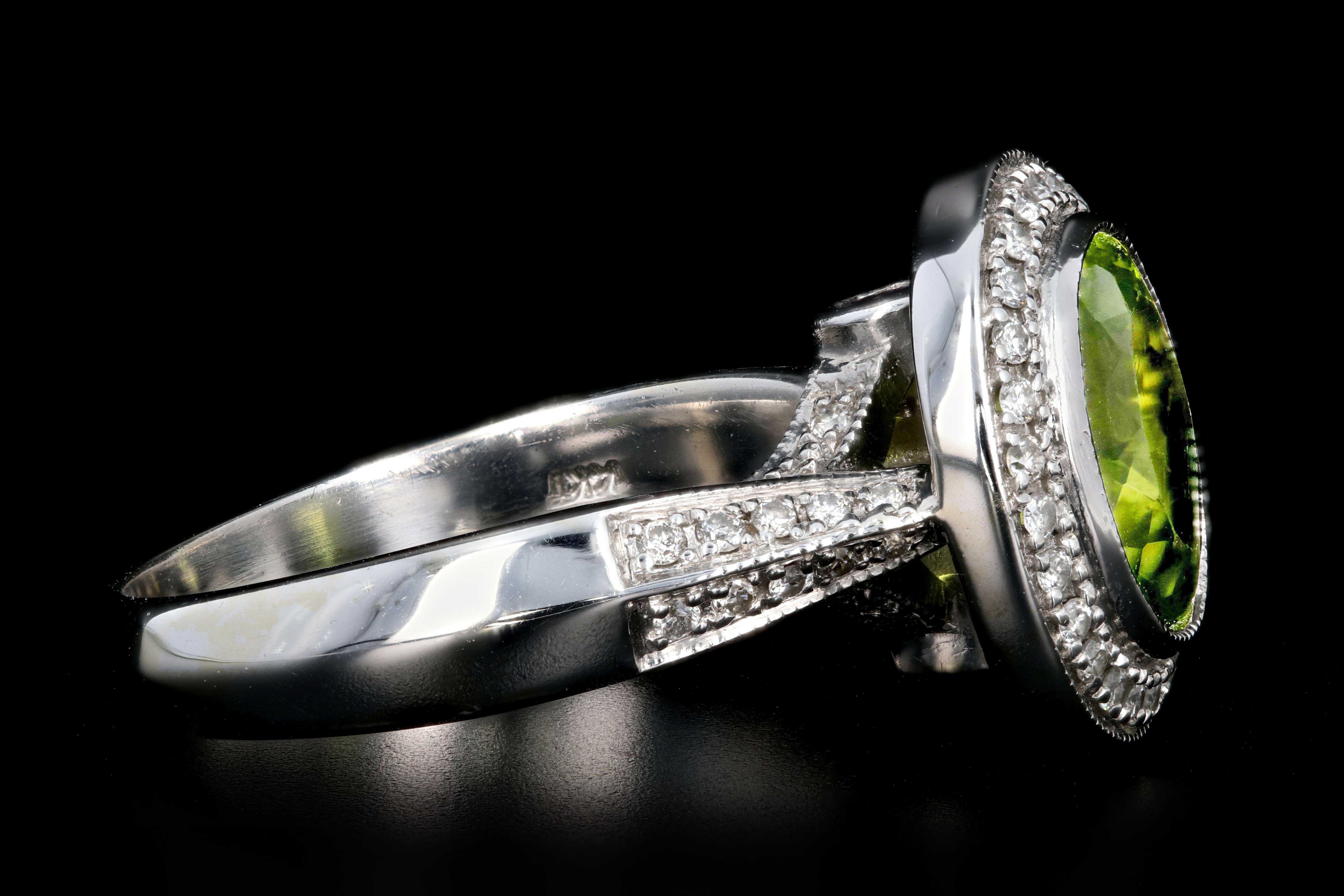 Modern 14K White Gold 3CT Peridot, Amethyst, and Diamond Ring - Queen May