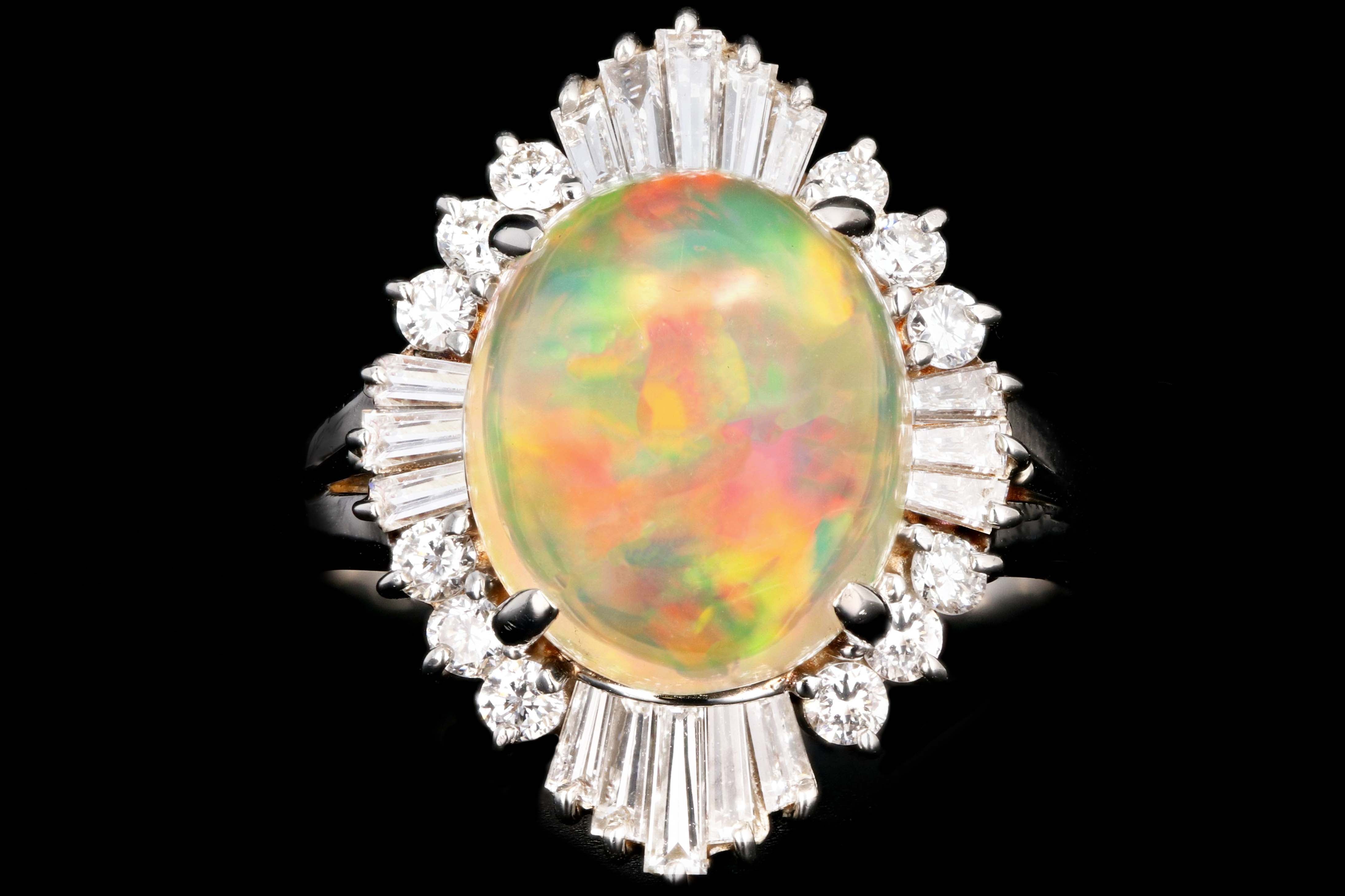 Retro Platinum 4.45 Carat Jelly Opal and Diamond Ring - Queen May