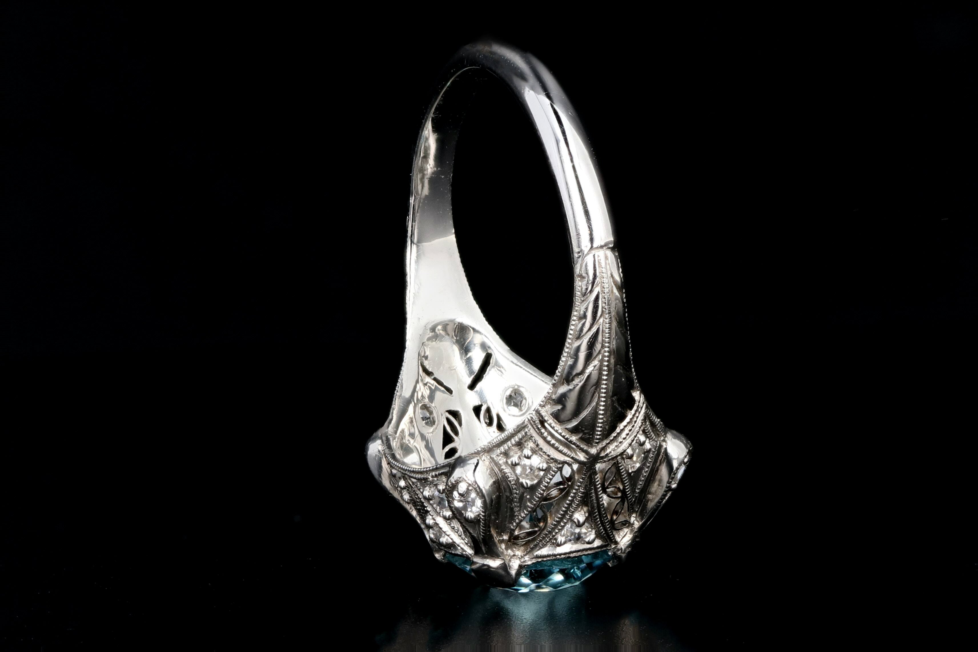 Art Deco Platinum 2.1CT Blue Zircon and Diamond Ring - Queen May