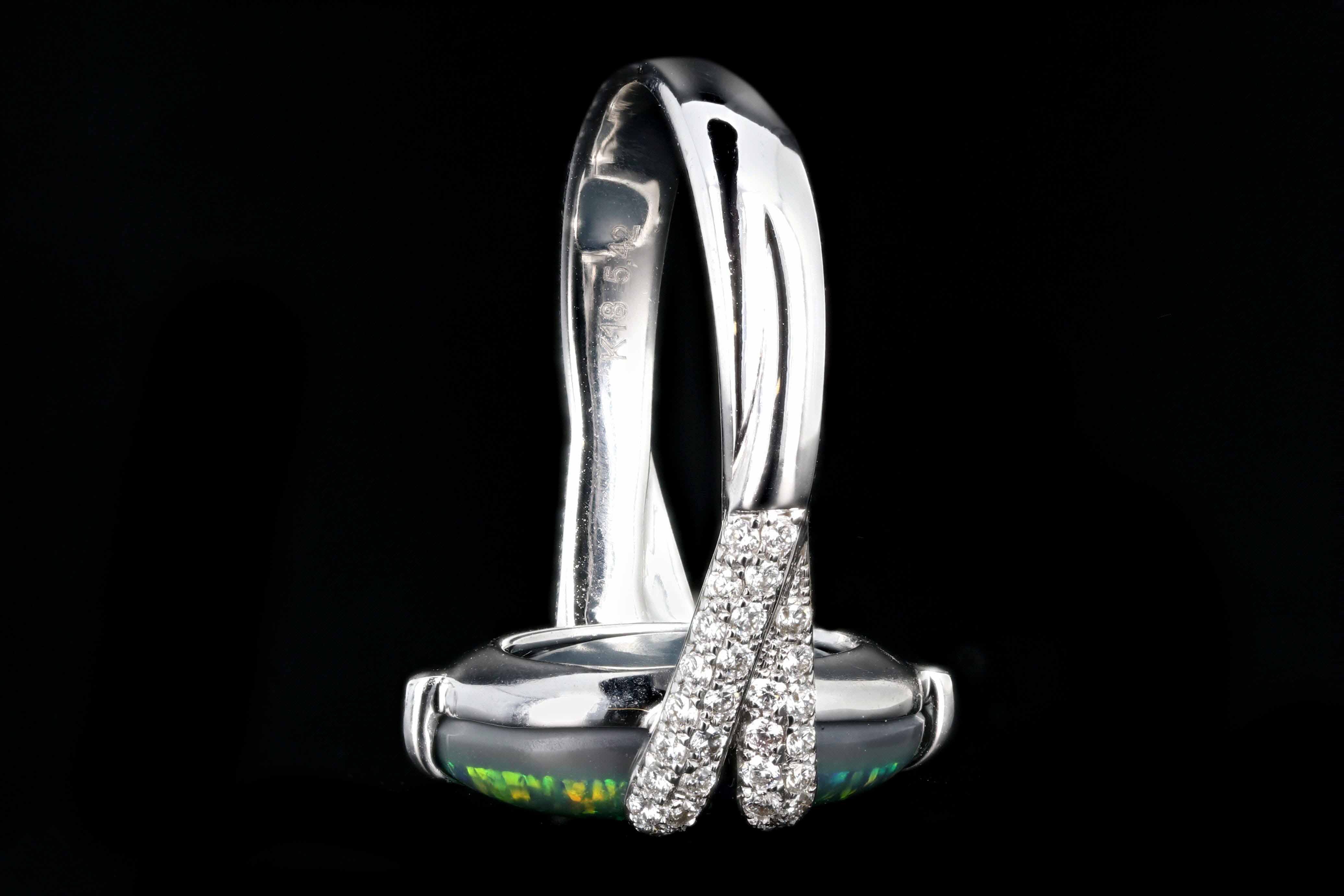 Retro 18K White Gold 5.51 Carat Black Opal and Diamond Ring - Queen May