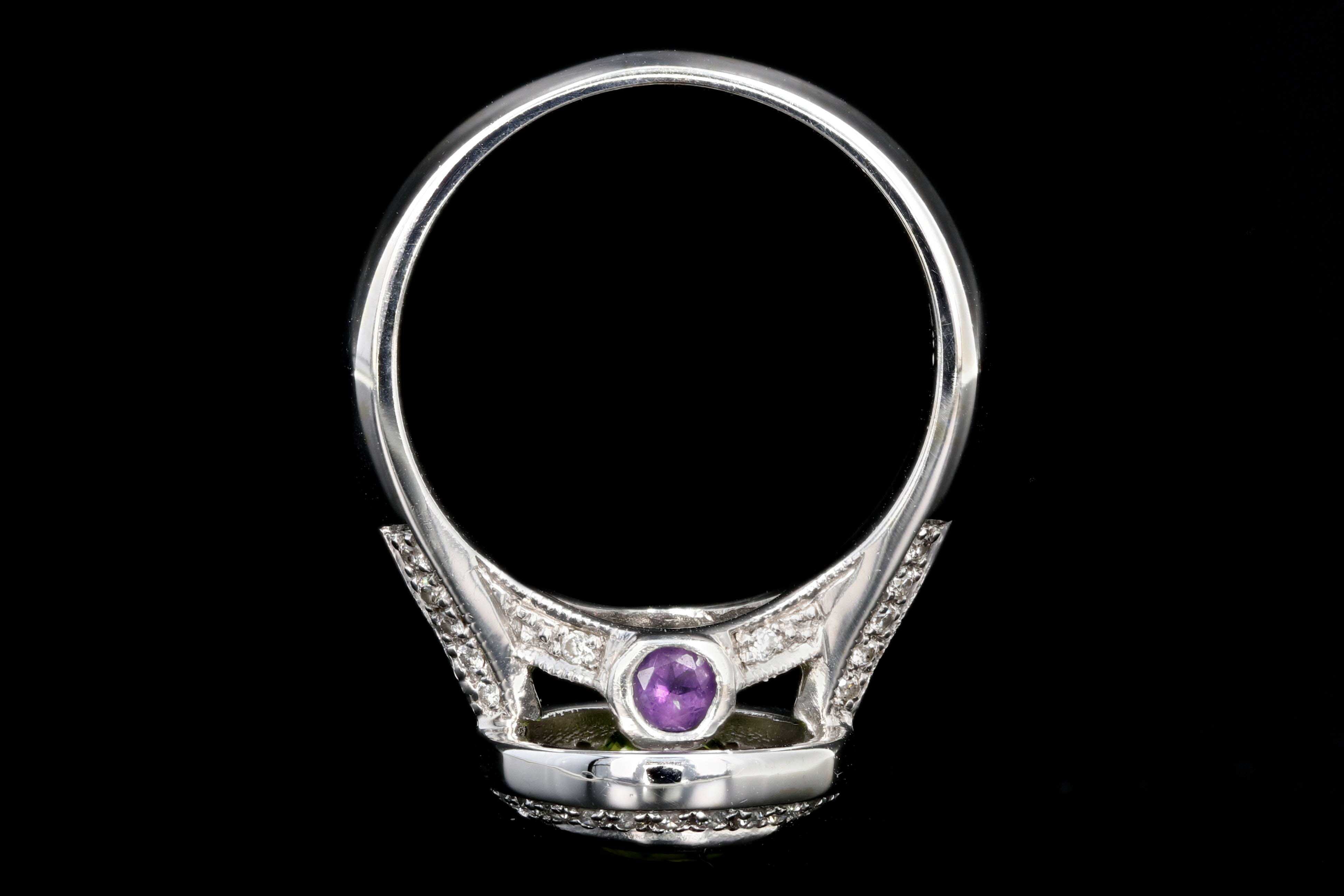 Modern 14K White Gold 3CT Peridot, Amethyst, and Diamond Ring - Queen May