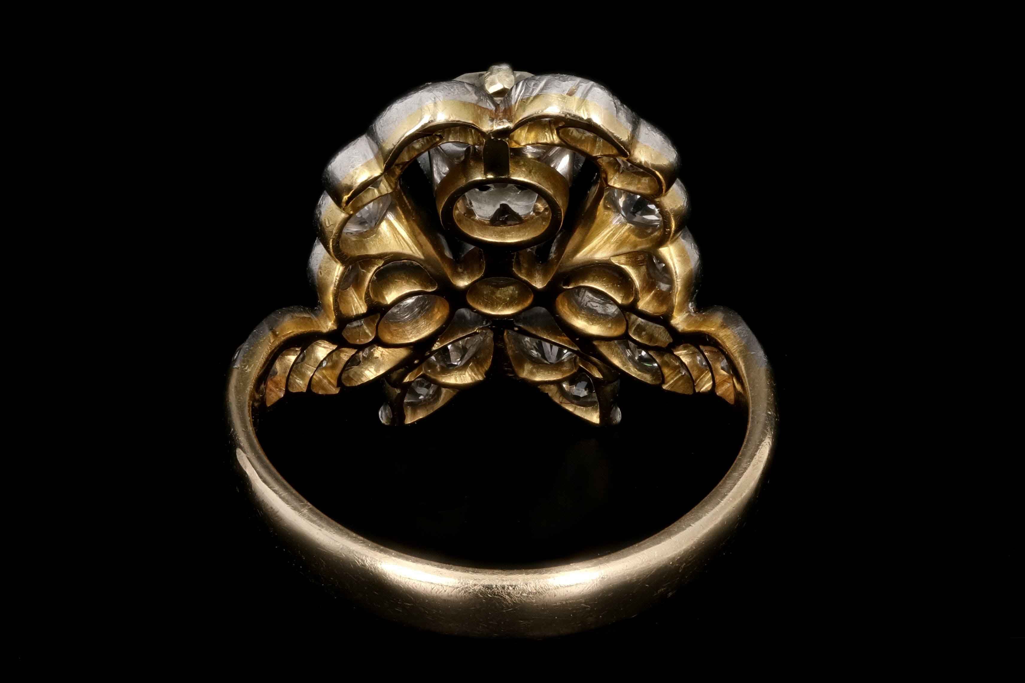 Edwardian 14K Yellow Gold and Platinum Top .87 Carats Old European Cut Diamond Ring - Queen May