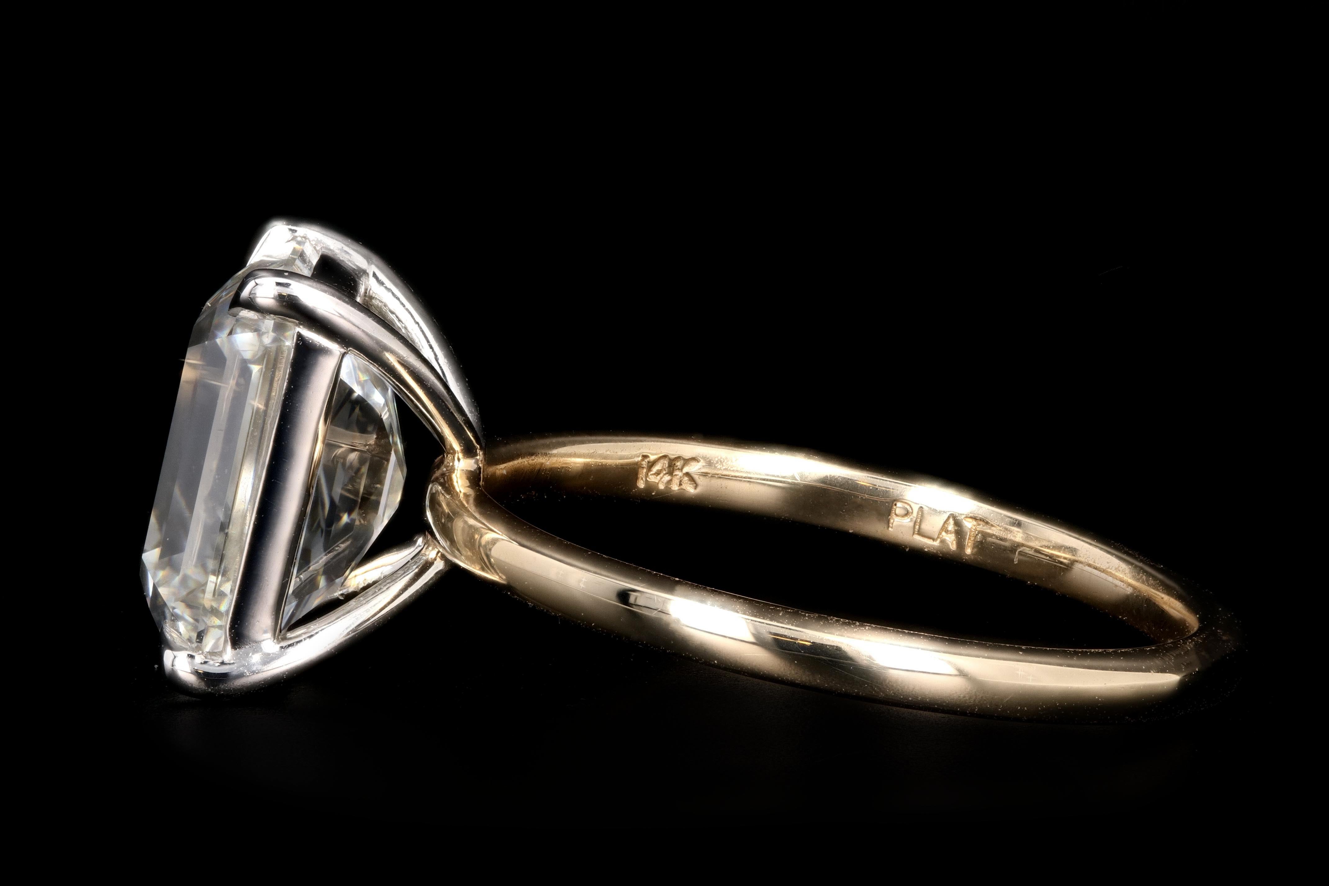New Platinum and 14K Yellow Gold 4.30 Emerald Cut Diamond Engagement Ring GIA Certified - Queen May