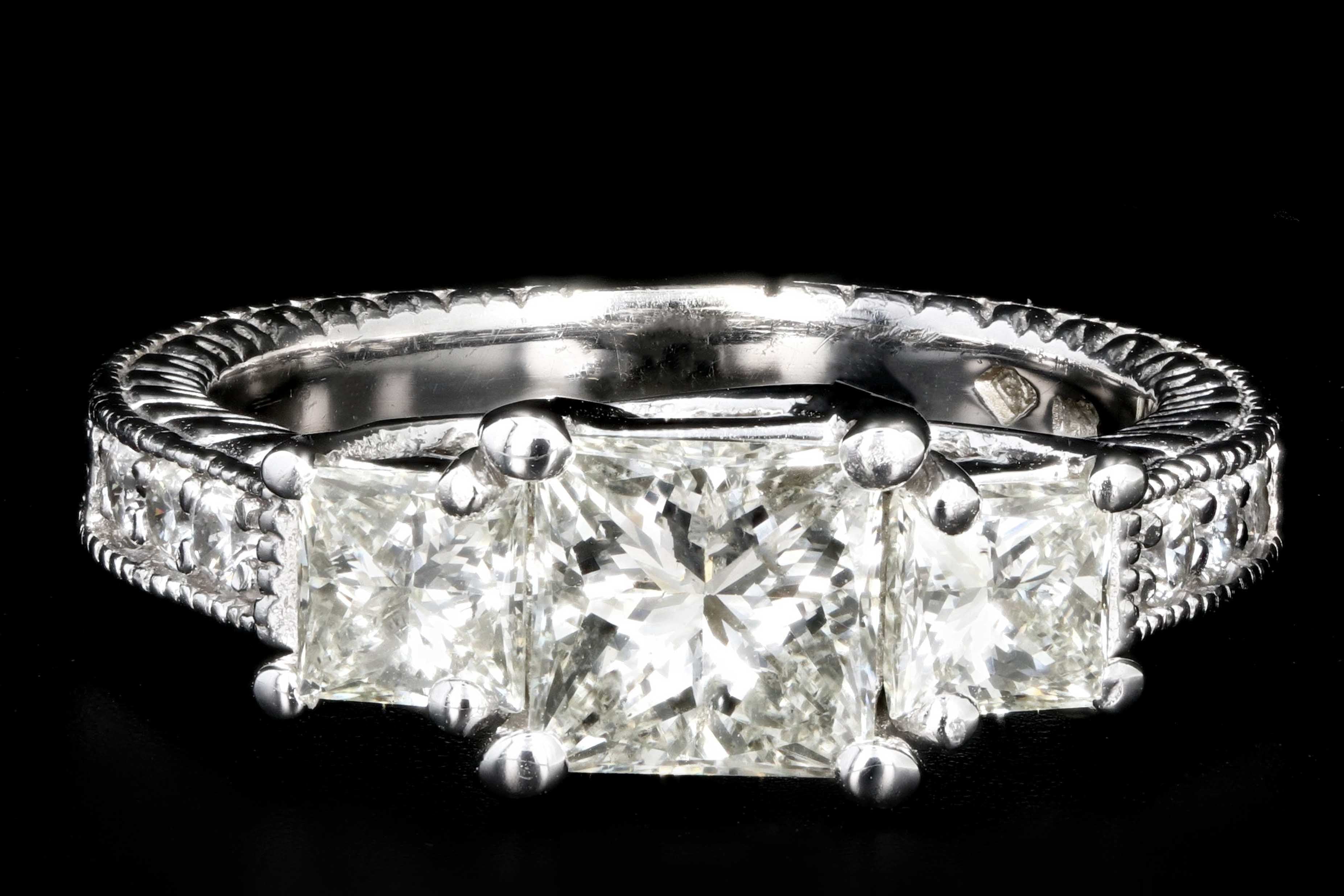 Modern 14K White Gold 1 Carat Princess Cut Diamond 3 Stone Engagement Ring - Queen May