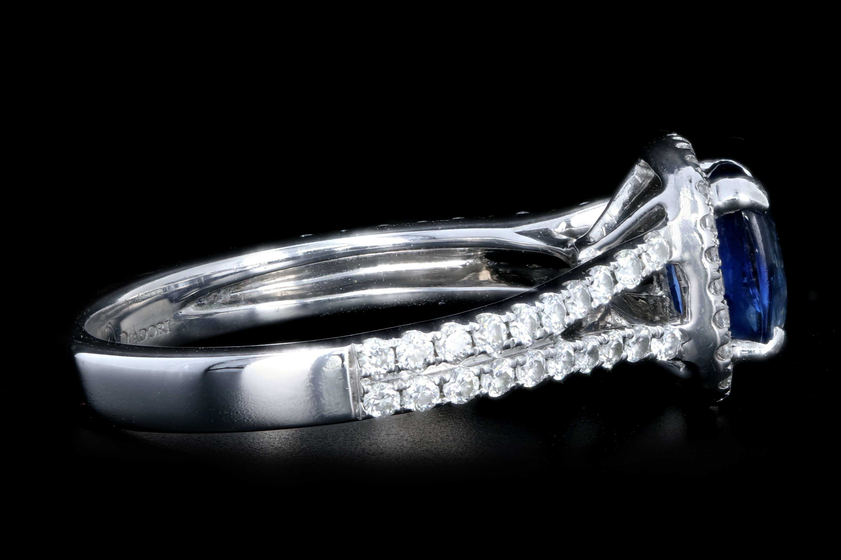 Modern 18K White Gold 1.25 Natural Sapphire and Diamond Halo Ring - Queen May