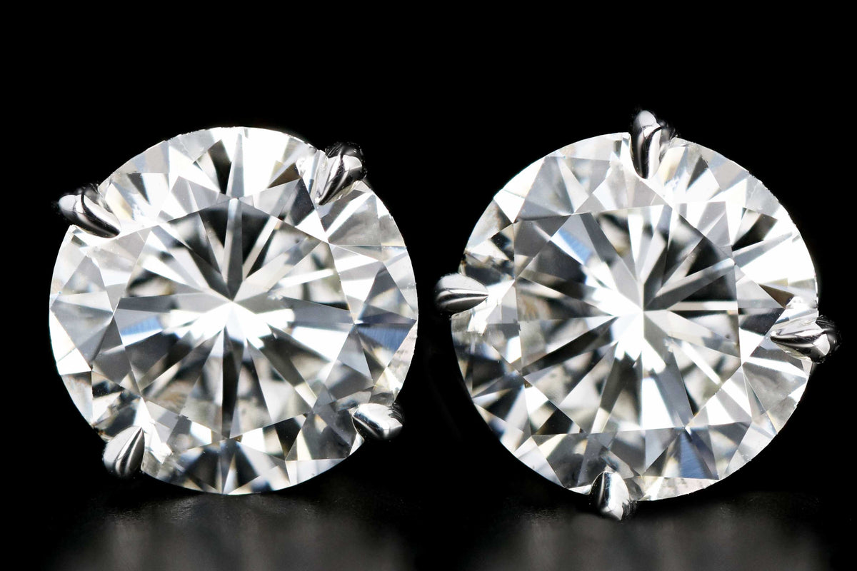 New 14K White Gold 4.01 CTW Round Brilliant Cut Diamond Stud Earrings - Queen May