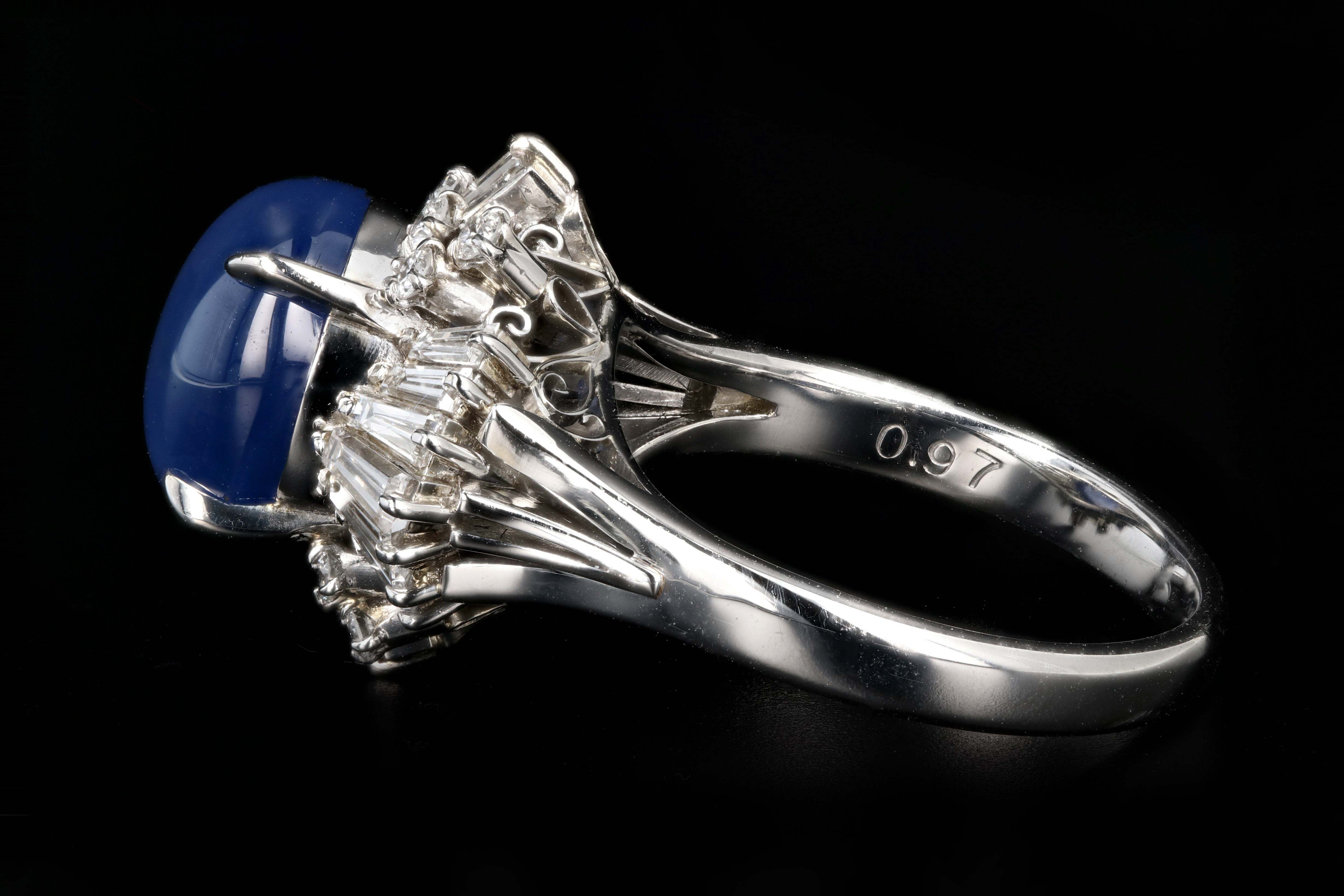 Retro Platinum 7.08 Carat Star Sapphire and Diamond Ring - Queen May