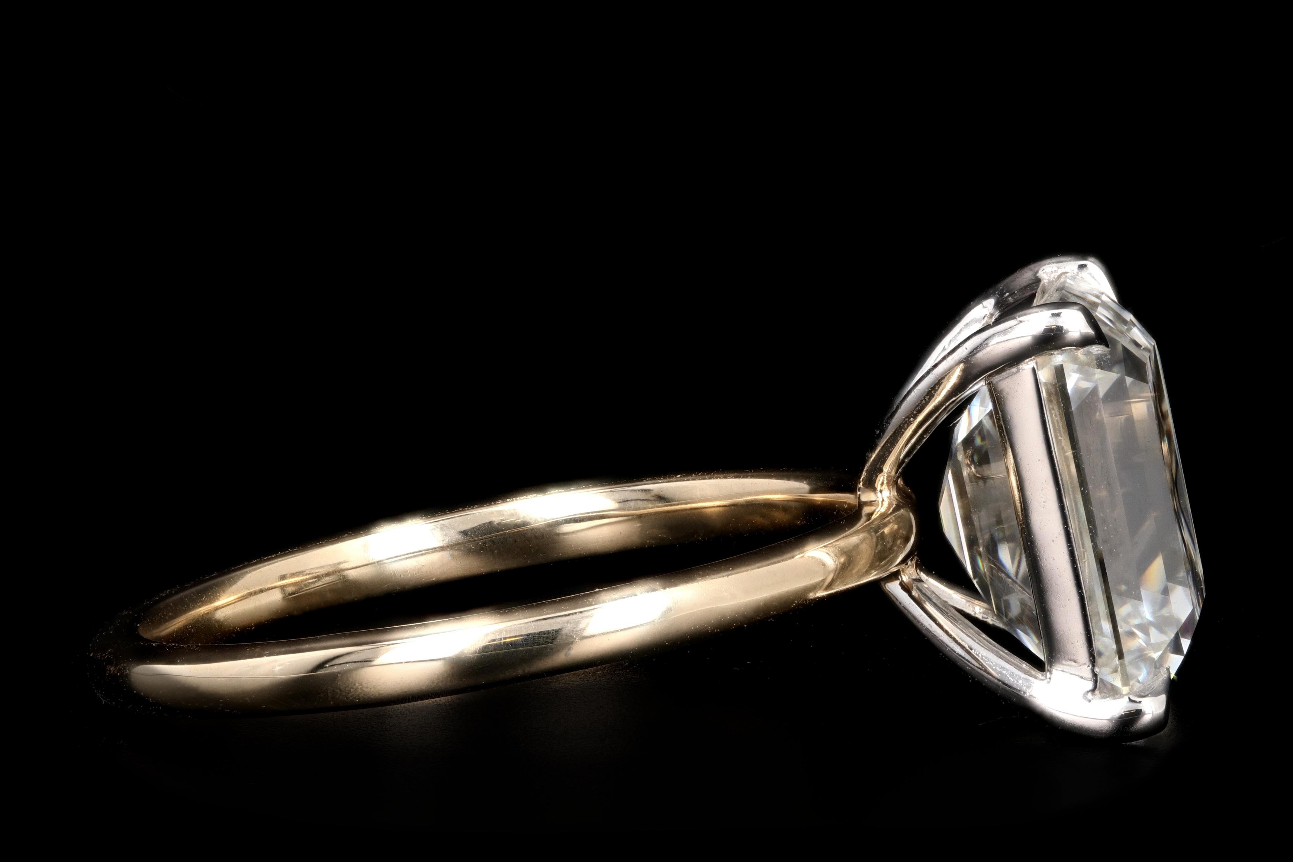 New Platinum and 14K Yellow Gold 4.30 Emerald Cut Diamond Engagement Ring GIA Certified - Queen May