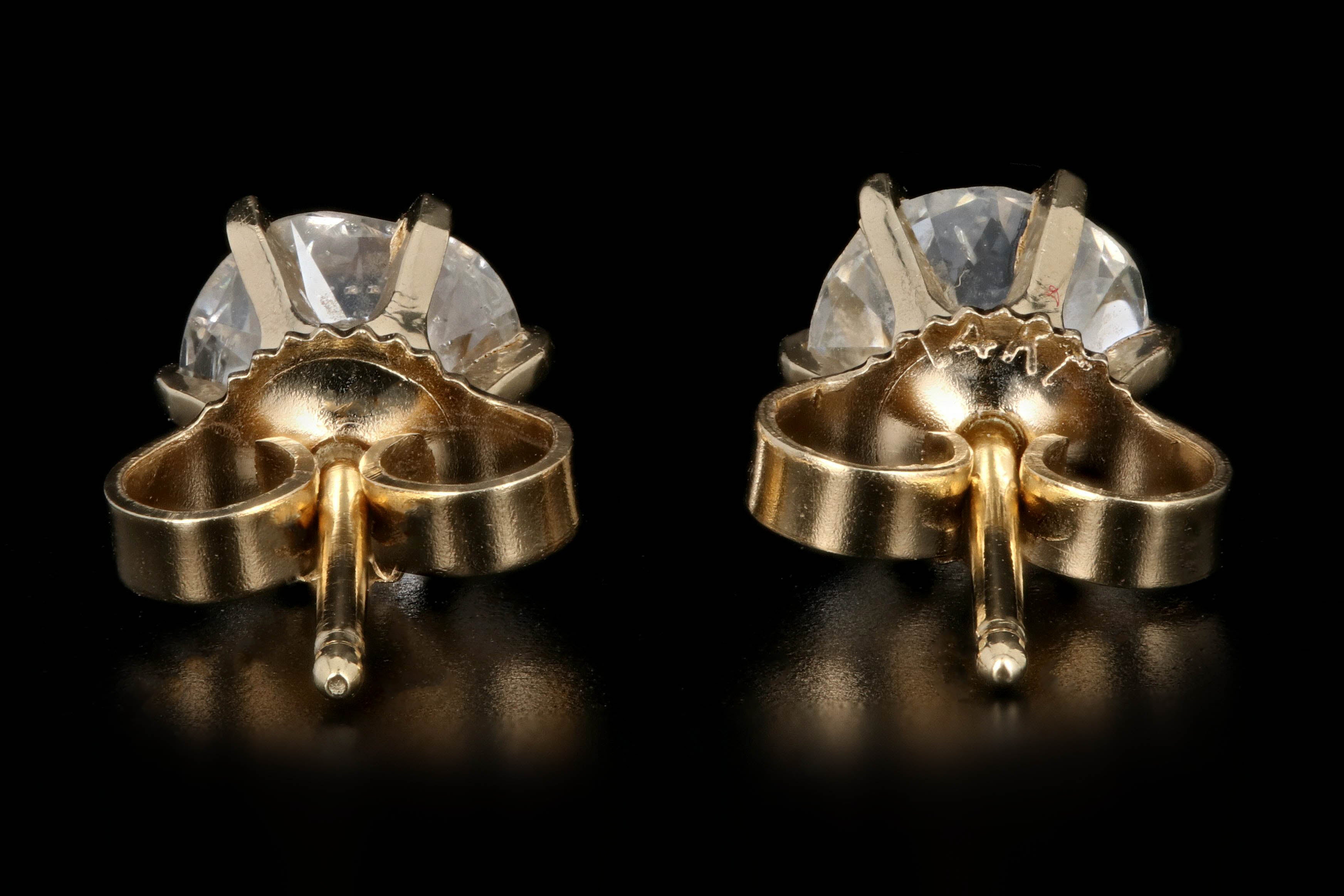 Vintage 14K Yellow Gold 1 CTW Old Mine Cut Diamond Studs - Queen May